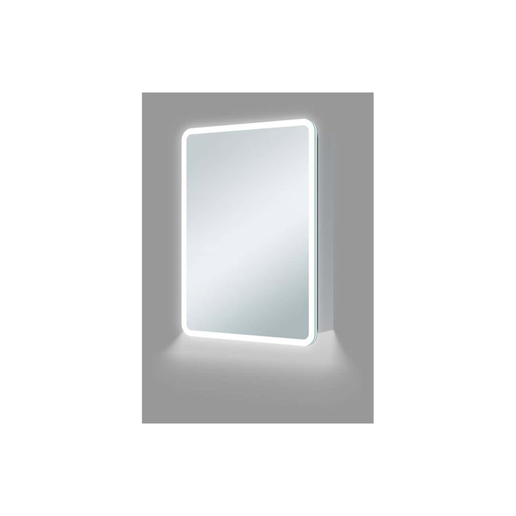 Illuminated LED bathroom mirror with built-in lighting, modern and energy-efficient design, perfect for contemporary bathrooms and skincare routines.
