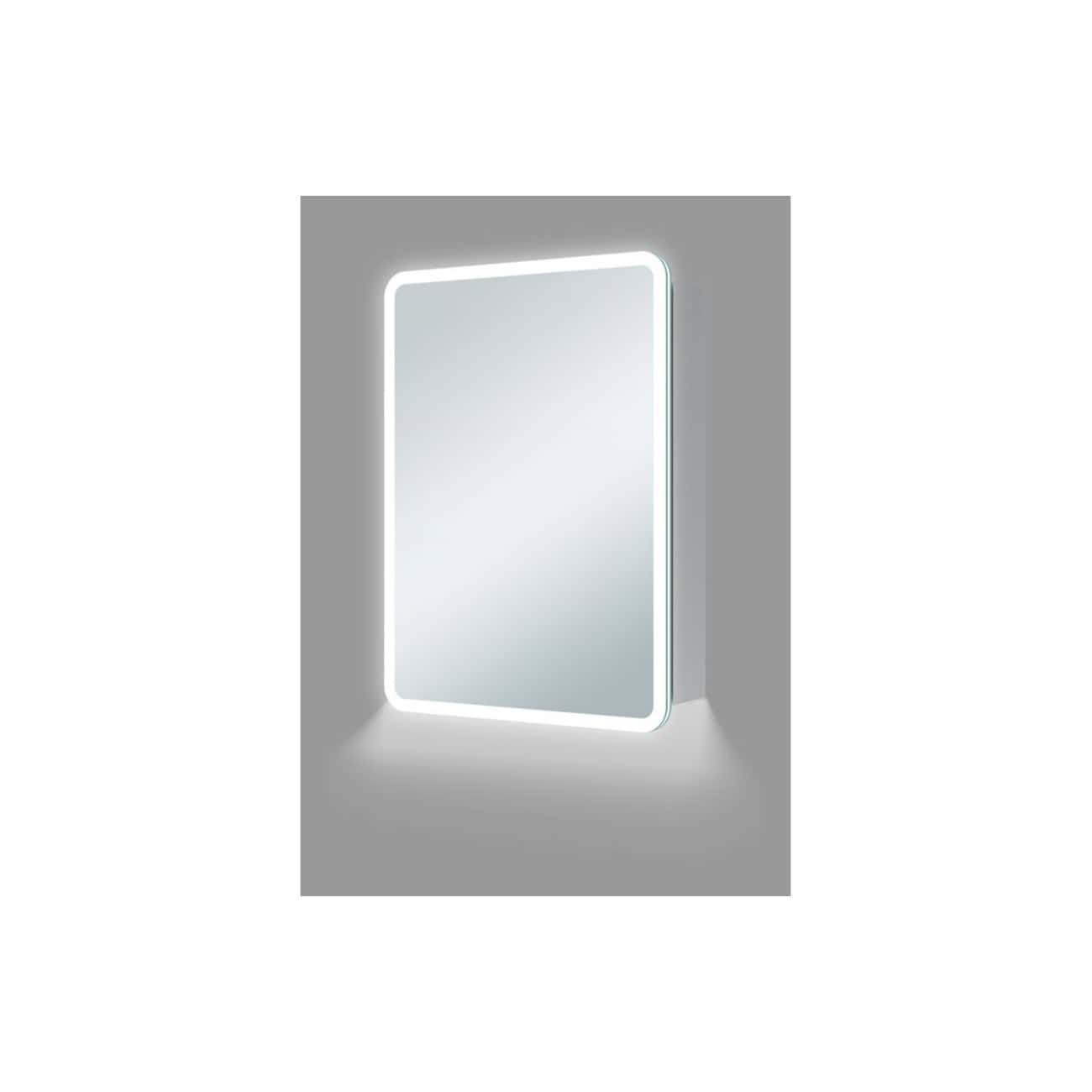 Illuminated LED bathroom mirror with built-in lighting, modern and energy-efficient design, perfect for contemporary bathrooms and skincare routines.