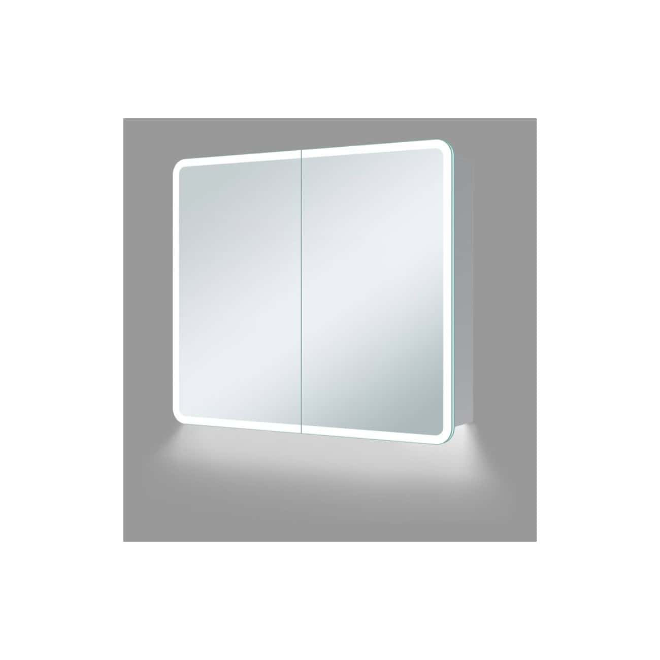 Modern LED illuminated bathroom mirror with built-in lighting, sleek design, suitable for contemporary bathroom decor, enhances space and functionality.