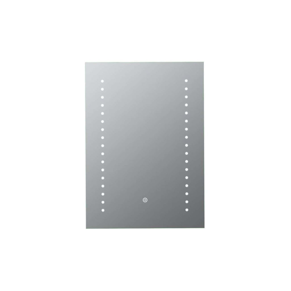 Sleek modern bathroom mirror with LED lighting and touch sensor, ideal for contemporary bathroom designs and enhancing space with functional elegance.