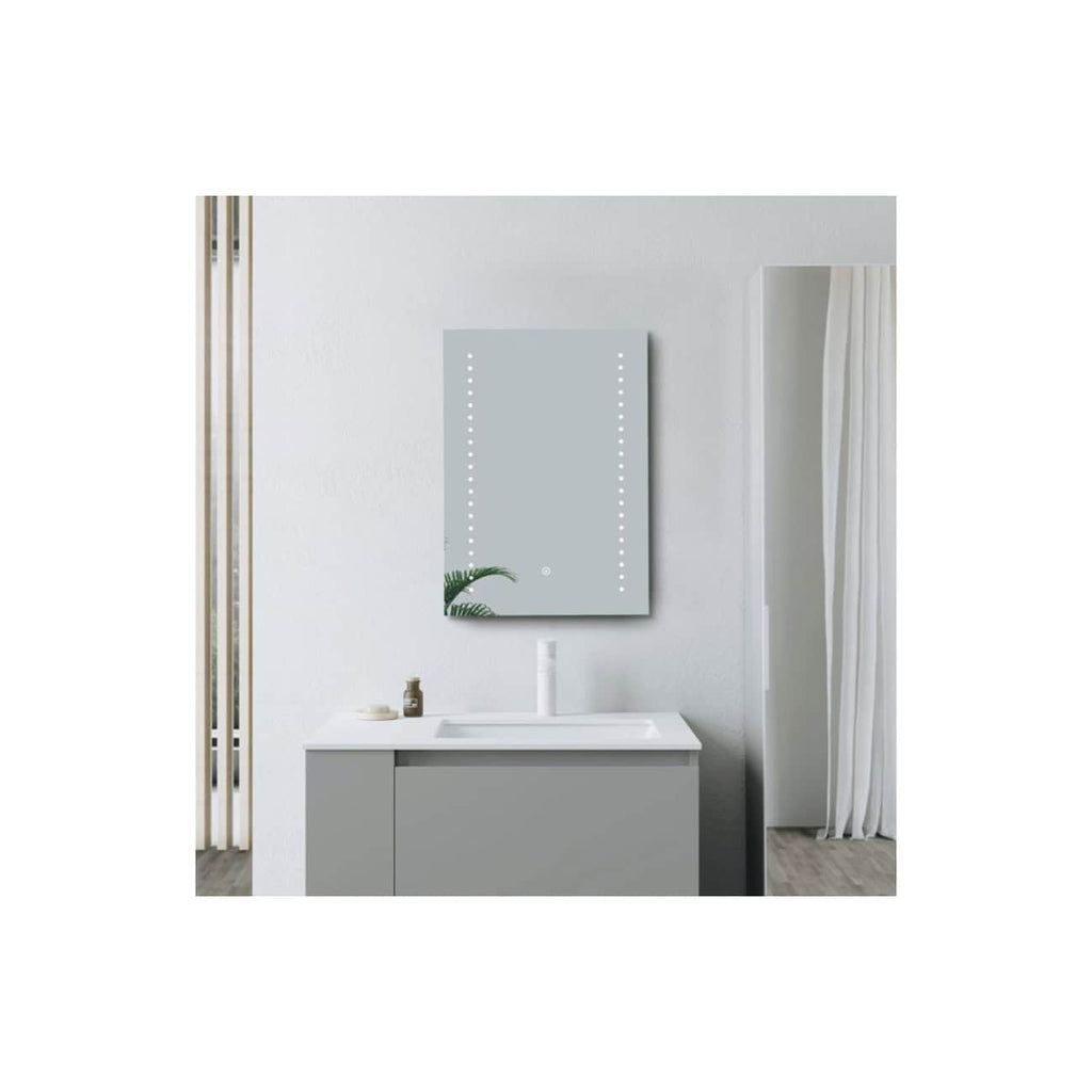 Sleek modern bathroom vanity with a large mirror, minimalist design, grey cabinet, and clean white countertop, perfect for contemporary bathroom decor.