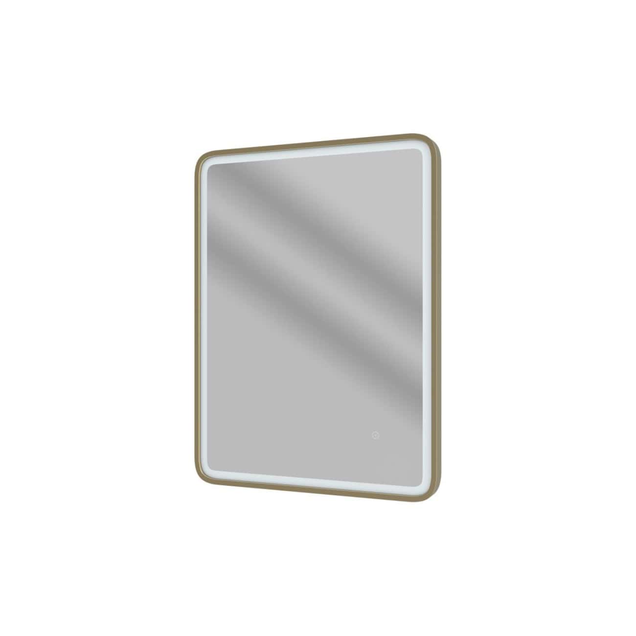Modern LED backlit bathroom mirror with sleek metallic frame, ideal for contemporary bathroom decor and vanity spaces. Perfect for lighting and grooming needs.