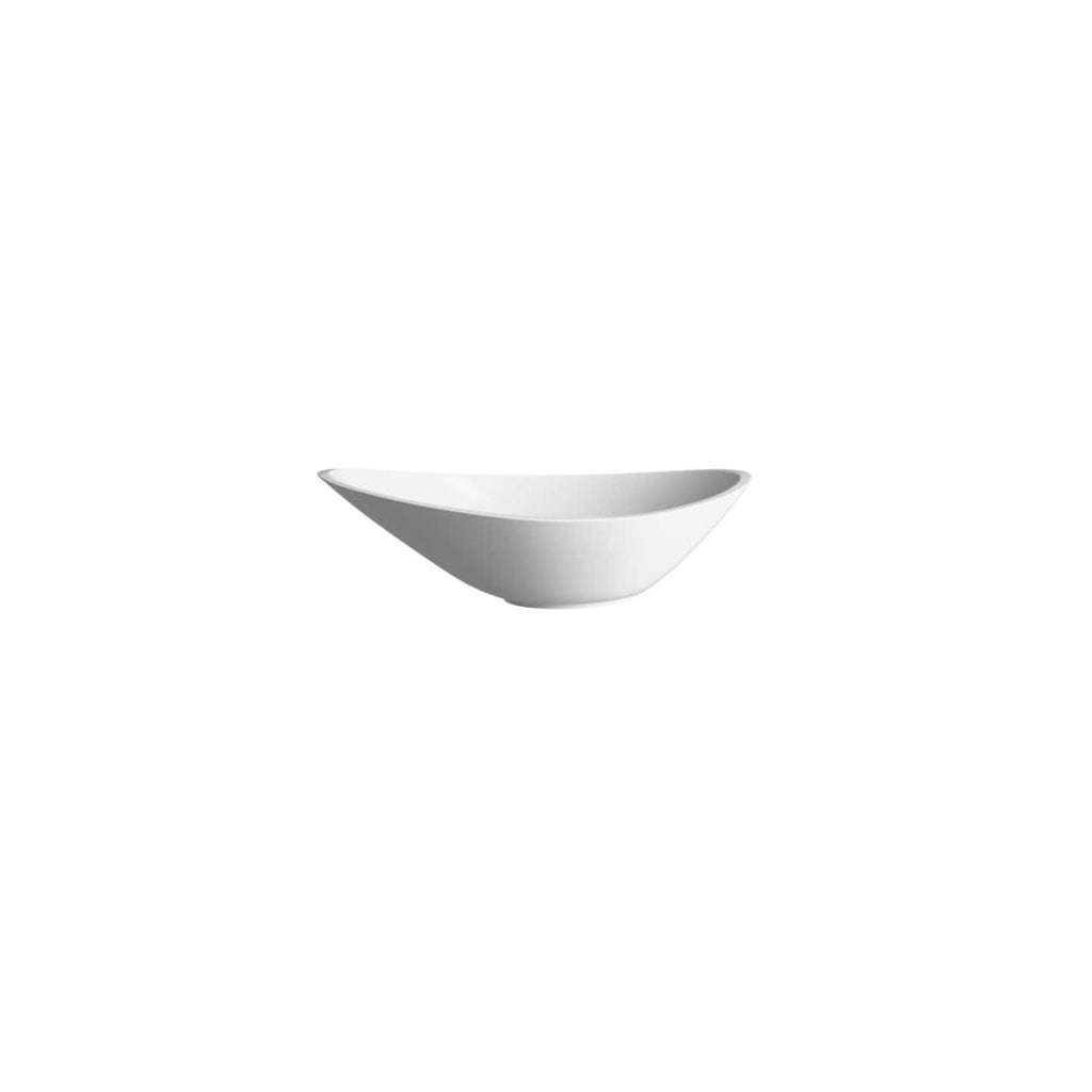 Sleek white ceramic bathroom bowl with modern curved design, ideal for stylish bathroom sinks and washbasins. Perfect for contemporary bathroom decor and functional vanity installations.