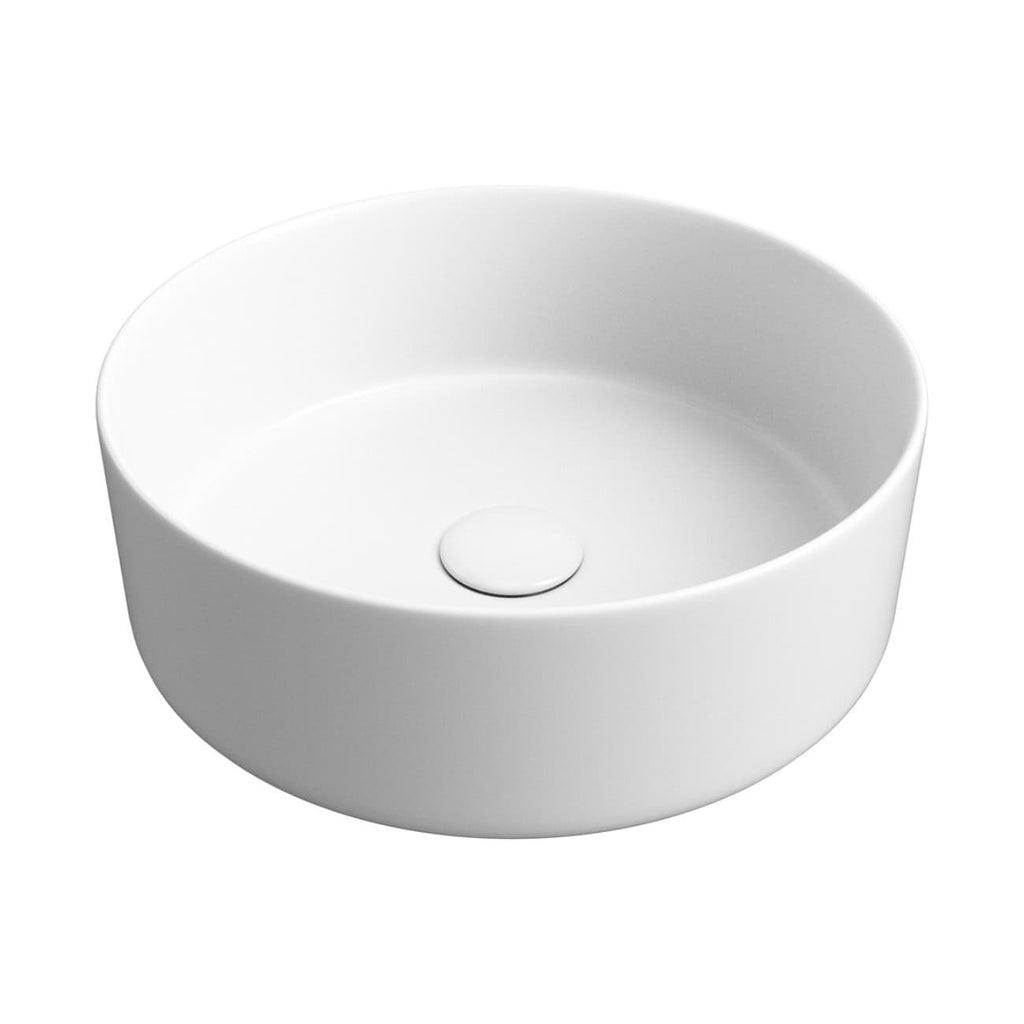 Sleek white ceramic bathroom sink with smooth rounded edges, ideal for modern bathroom interiors, featuring a central drain for efficient water flow.