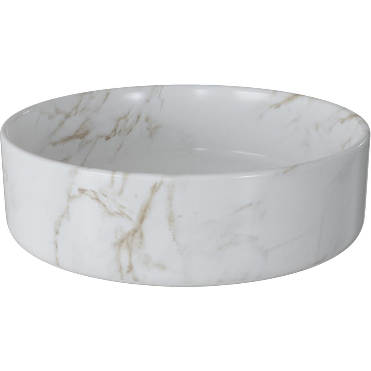 Elegant white marble-effect bathroom sink with a smooth, rounded design perfect for modern bathrooms and washrooms. Crafted from durable ceramic with natural marble veining for stylish appeal.
