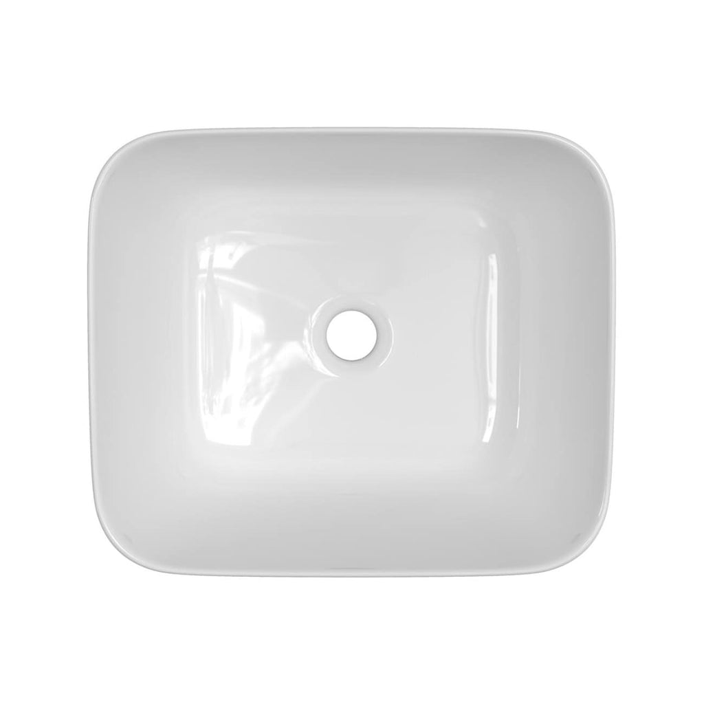 Sleek white rectangular bathroom sink with smooth edges, ideal for modern bathroom decor, featuring a central drainage hole for efficient water disposal.