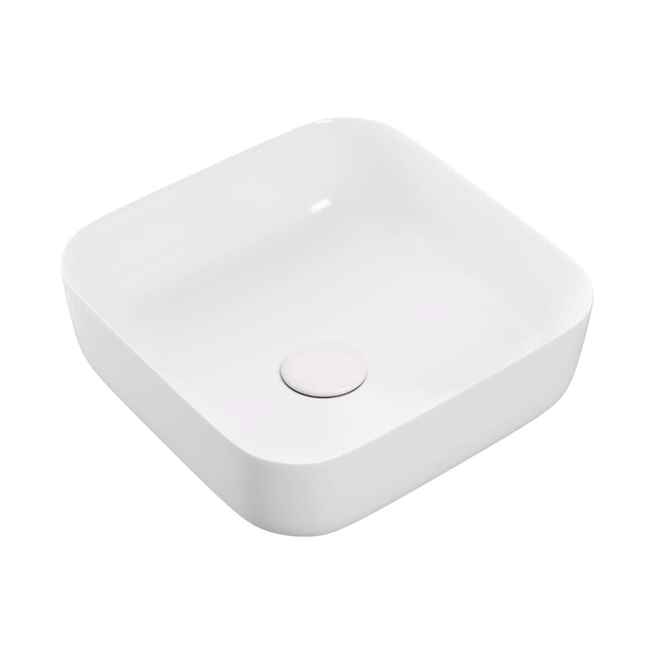 White rectangular bathroom sink with smooth, modern design and centered drain hole. Perfect for contemporary bathroom renovations and installations, offering a sleek and minimalist look.