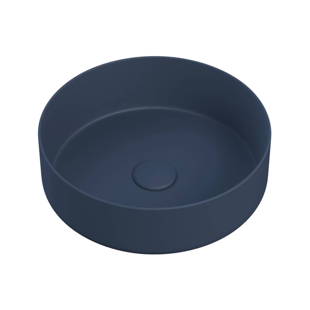 Sleek navy blue bathroom sink basin with modern round design, ideal for contemporary bathroom renovations and stylish washbasins. Perfect for water drainage and bathroom decor.