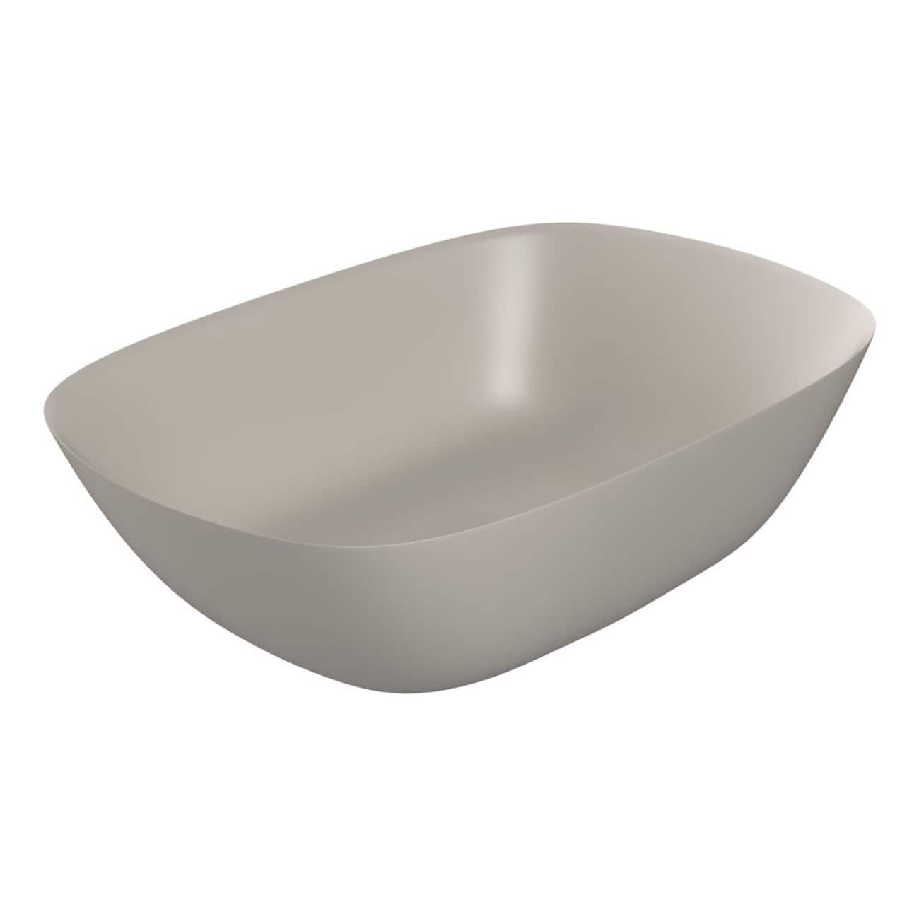 Sleek modern beige ceramic wash basin with smooth rounded edges, perfect for contemporary bathroom design and easy cleaning. Ideal for stylish, functional bathroom spaces.