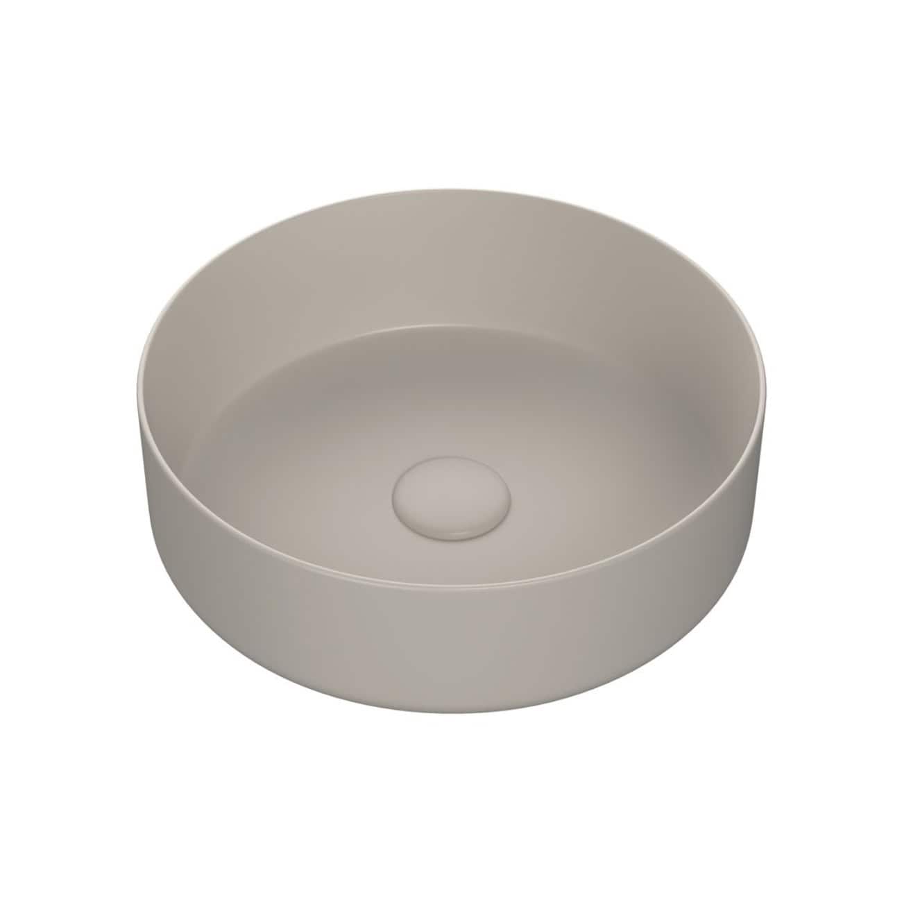 Sleek round beige bathroom sink basin for modern bathroom decor. Crafted from durable ceramic material with a smooth finish, designed for an elegant and functional bathroom wash area.