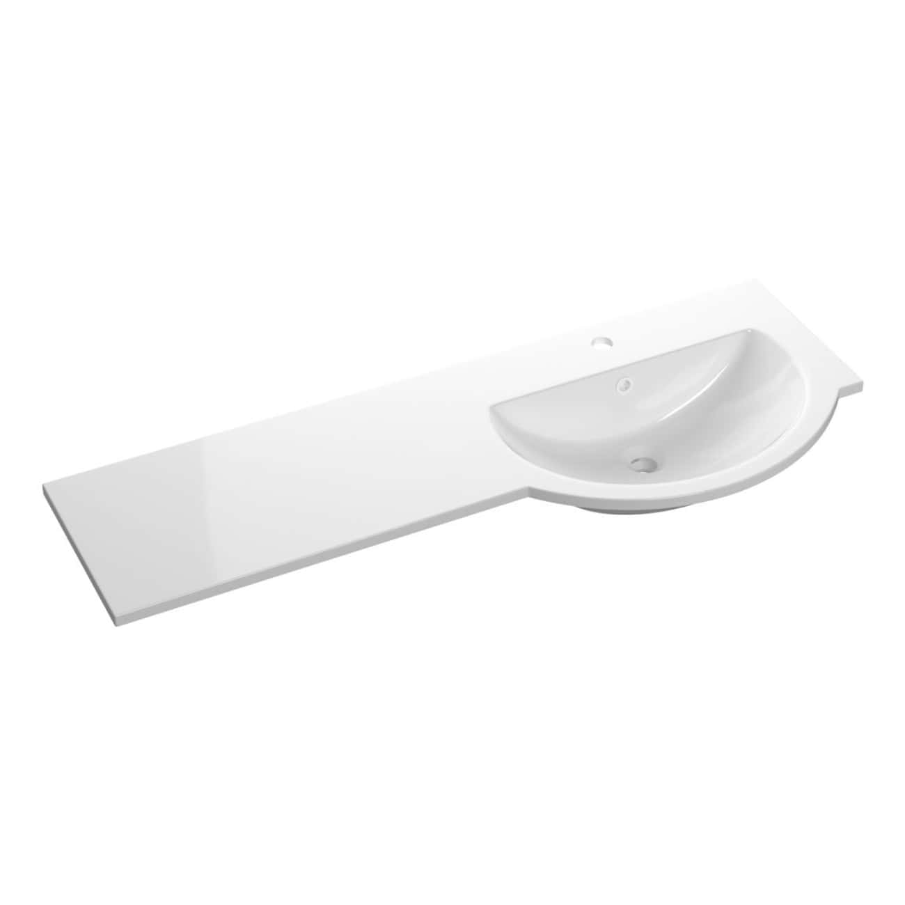 Contemporary white bathroom vanity with integrated sink and spacious countertop, ideal for modern bathroom designs, offering style and functionality with high-quality materials.