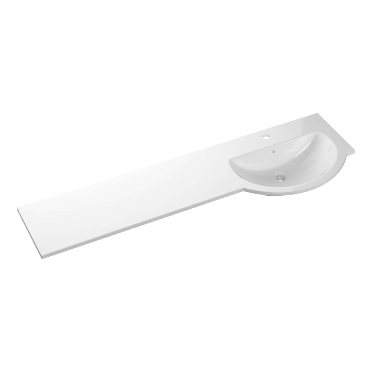 White bathroom vanity unit with integrated corner sink, modern design, perfect for small bathrooms or cloakrooms, featuring a sleek minimalist style and durable material for everyday use.
