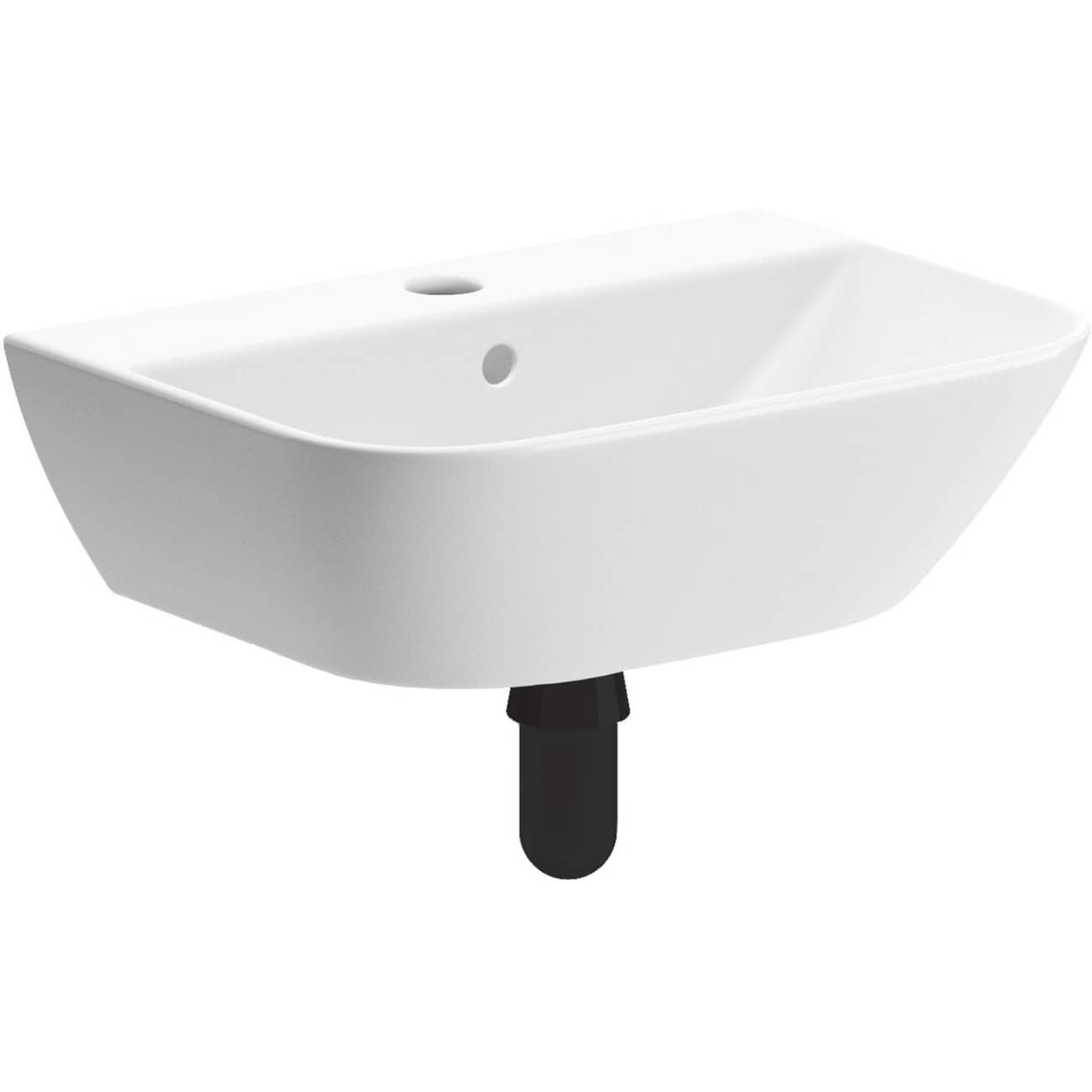 Satin white ceramic bathroom sink with an integrated overflow and sleek modern design, ideal for contemporary bathroom renovations or upgrades.