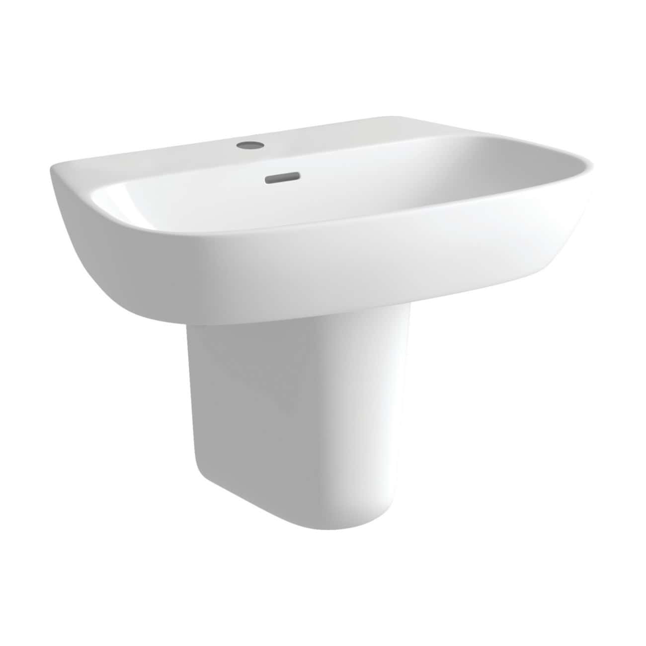 Sleek white freestanding bathroom basin with modern design, ideal for contemporary bathrooms, featuring a seamless ceramic finish and integrated tap hole.