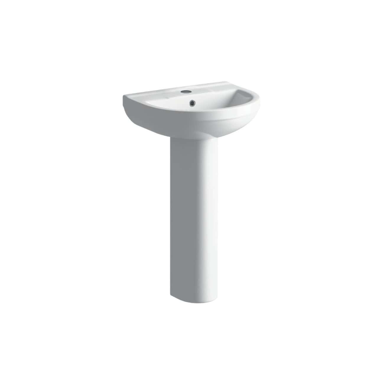 Sleek white bathroom pedestal sink, modern design with a smooth ceramic finish, ideal for contemporary bathroom decor, easy to install, and perfect for washing and daily hygiene routines.