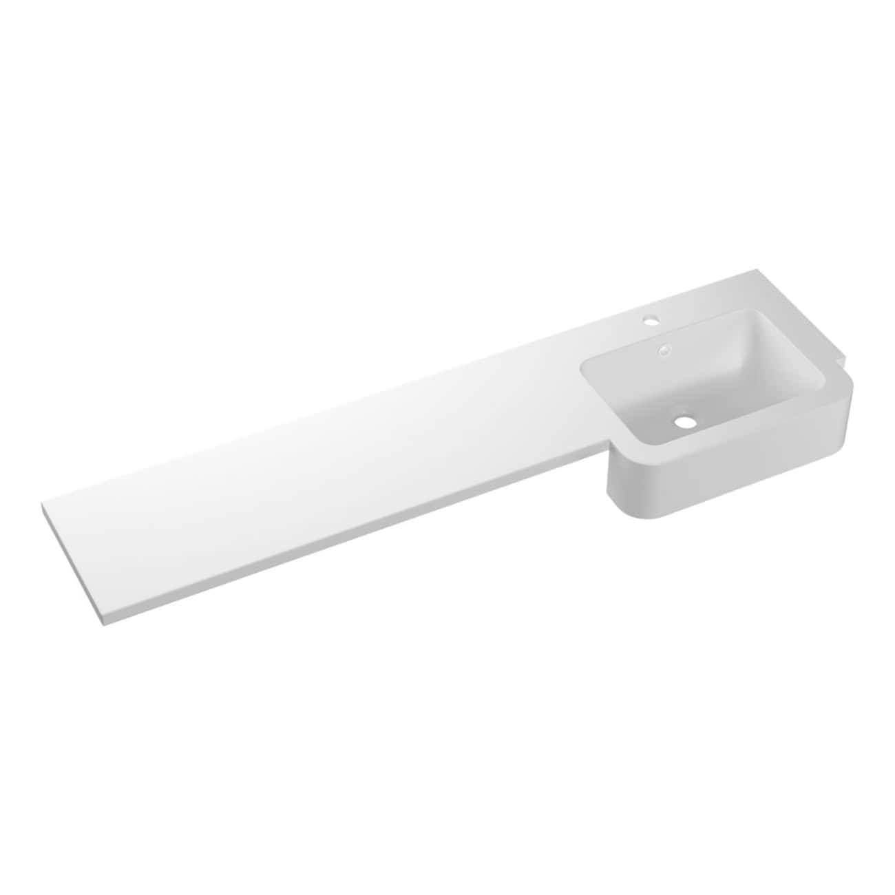Aluminium bathroom sink with integrated countertop, minimalist design for modern bathrooms, durable and easy to clean.
