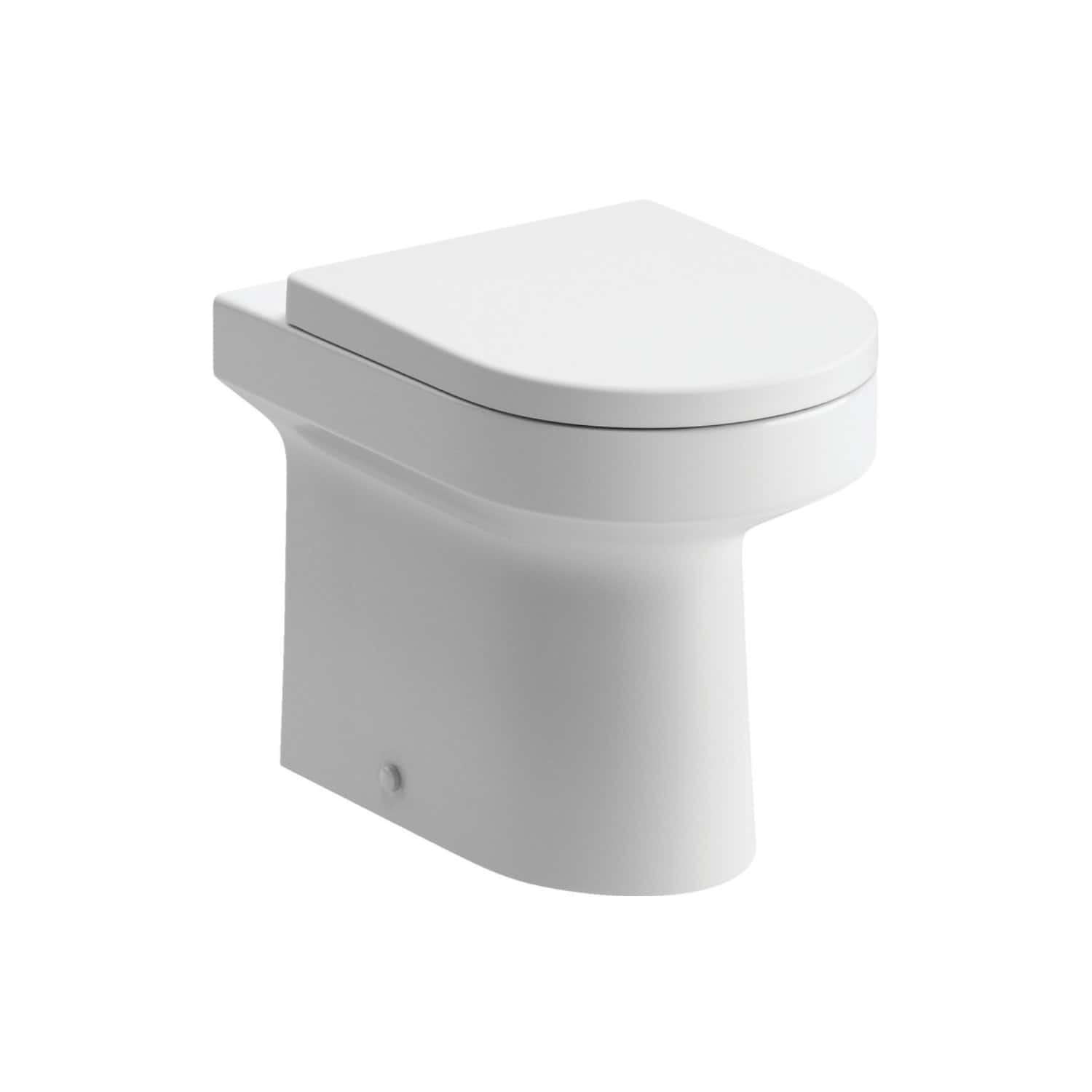 White modern close-coupled toilet bowl with sleek design, ideal for contemporary bathrooms, featuring easy-to-clean surface and space-saving shape.