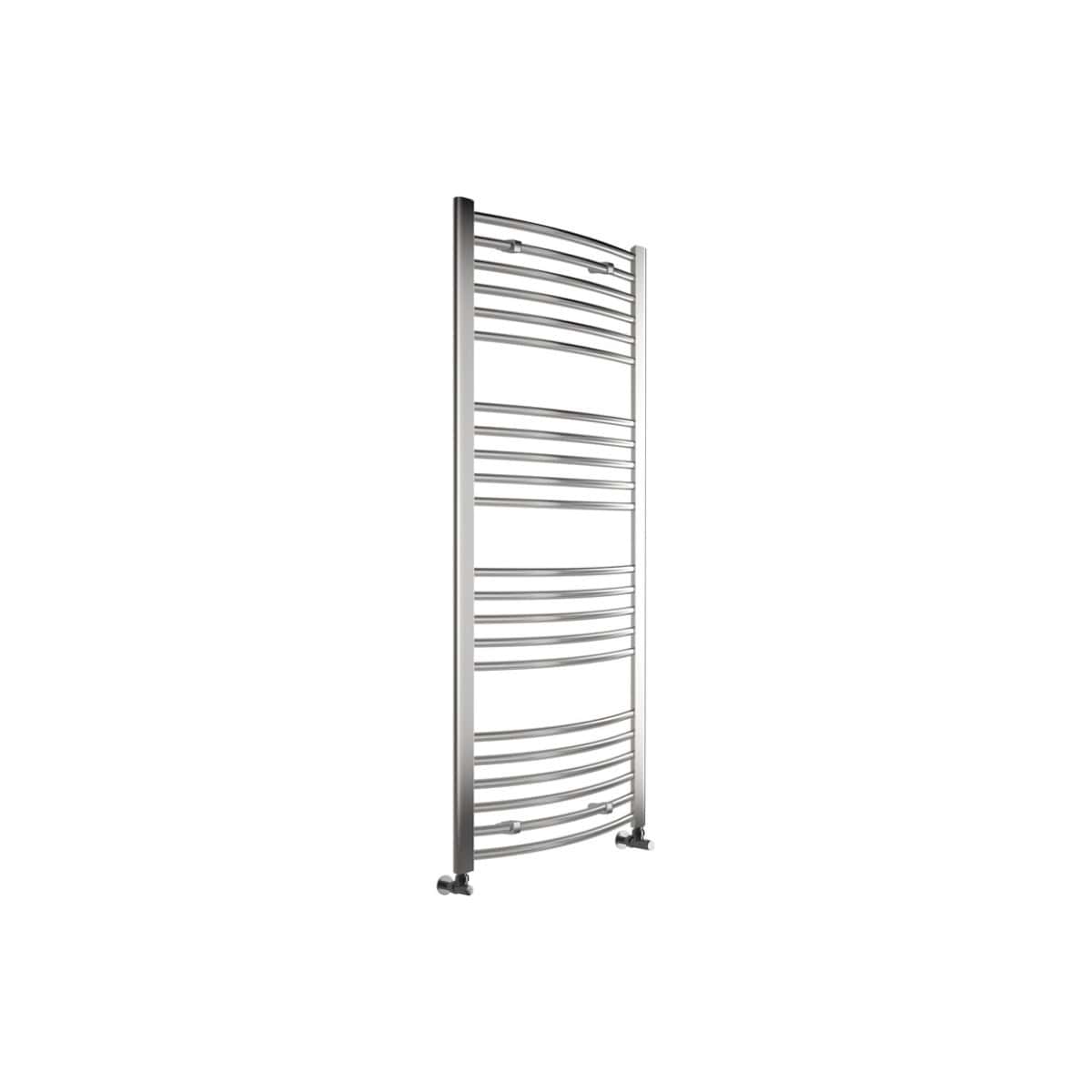 Polished chrome heated towel rail, wall-mounted design, perfect for modern bathrooms, providing warm towels and stylish bathroom heating solutions.