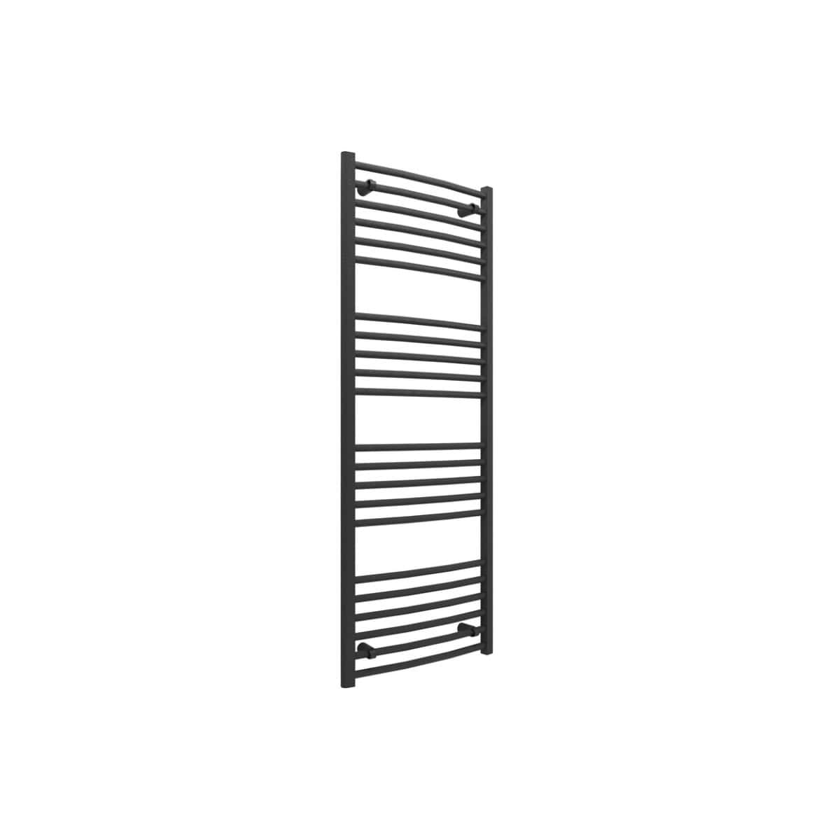 Modern black towel radiator for bathrooms, wall-mounted heated towel rail, ideal for heating and drying towels in contemporary bathroom designs. Durable steel construction with sleek finish.