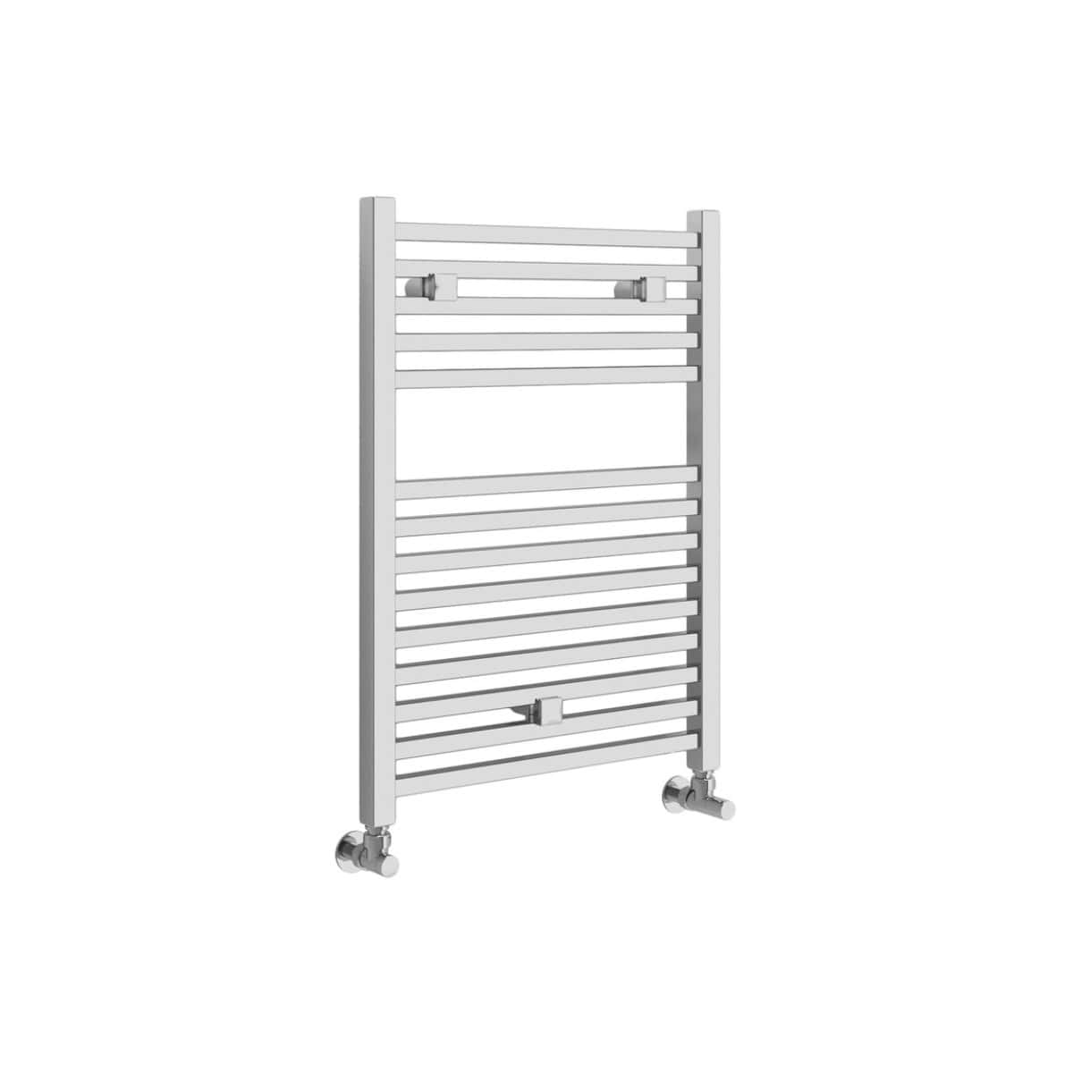 Stainless steel heated towel rail for bathroom, energy-efficient radiator, modern design, wall-mounted, with adjustable temperature control, suitable for heated towel drying.