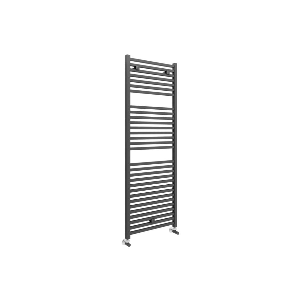Black heated towel radiator for bathroom, Zara model by Bubly Bathrooms, with horizontal bars and wall-mount design for efficient drying and heating. Ideal for modern bathroom decor and functionality.