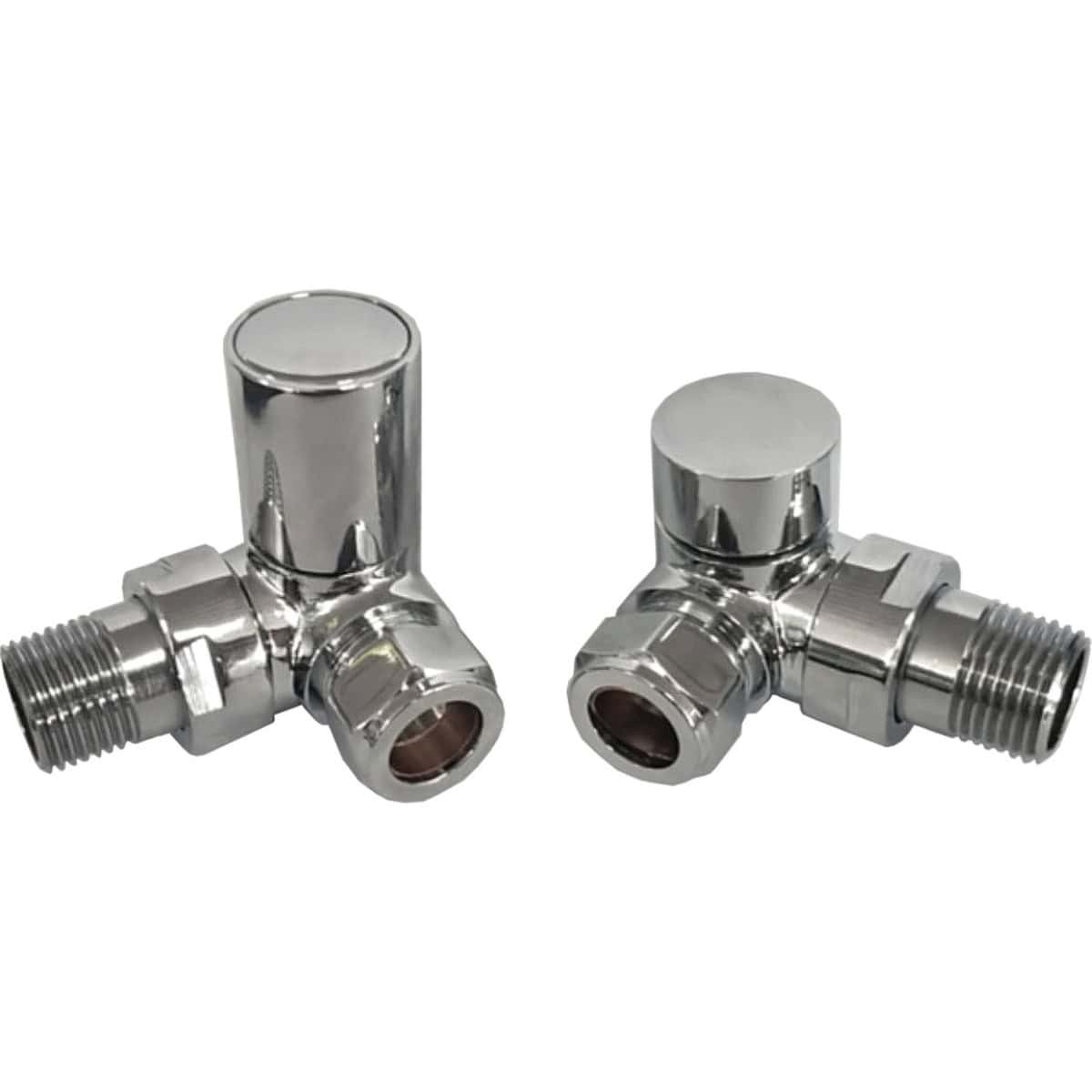 Chrome radiator valves for bathroom and heating system control, featuring a sleek modern design and durable construction. Perfect for high-quality bathroom fittings and efficient radiator management.