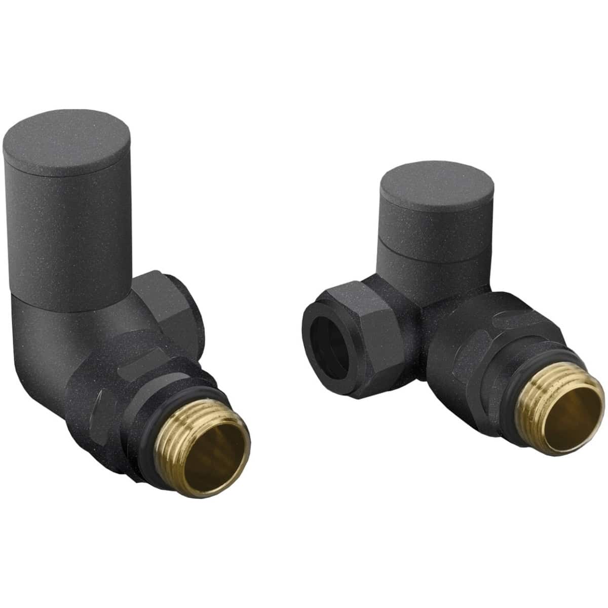 Brass sediment trap with black plastic valves, ideal for bathroom plumbing installations, durable valve fittings, reliable water flow control, perfect for bathroom renovation projects.