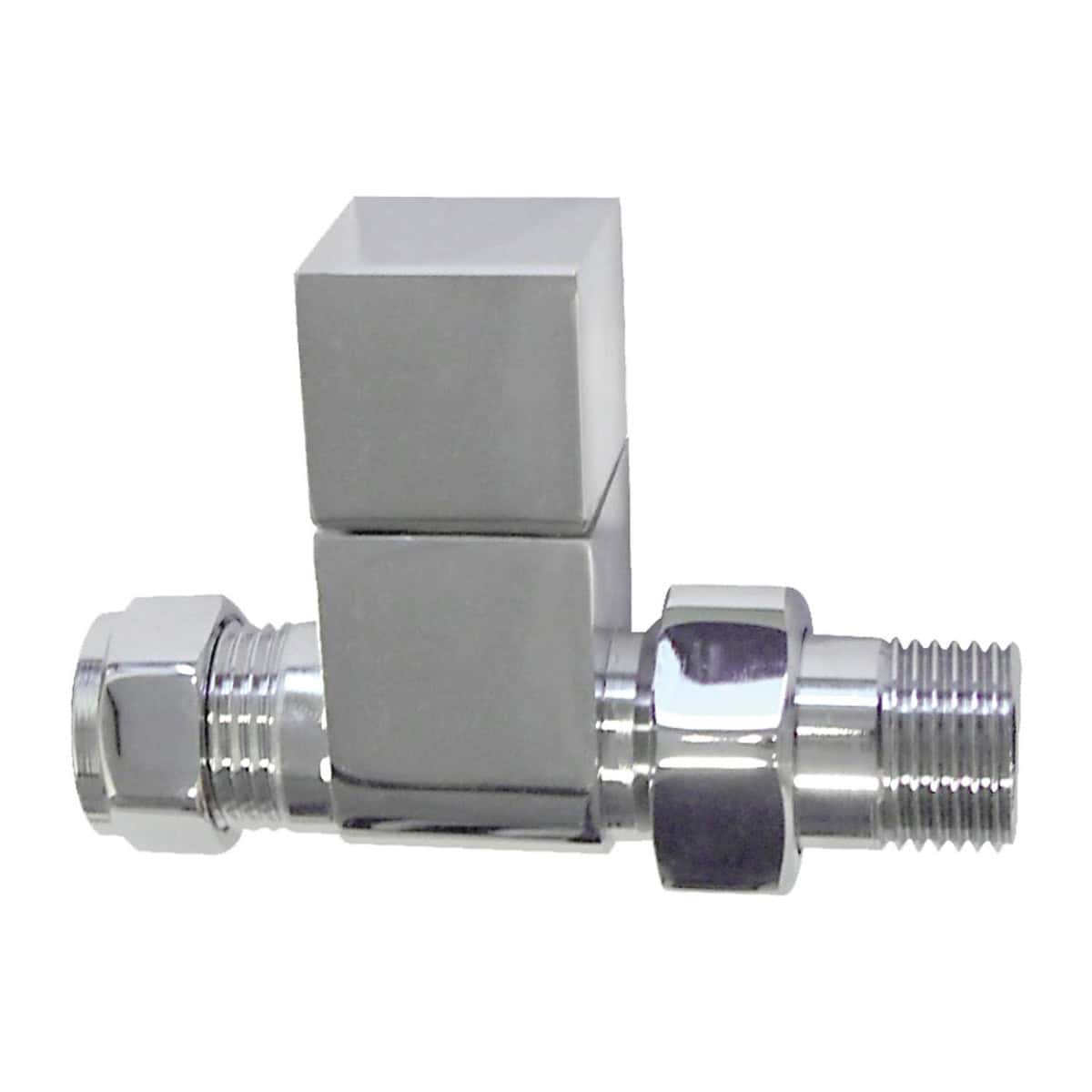 Highly detailed chrome brass valve with square aluminium handle, ideal for bathroom plumbing systems and central heating applications. Durable, corrosion-resistant, easy to install and maintain.