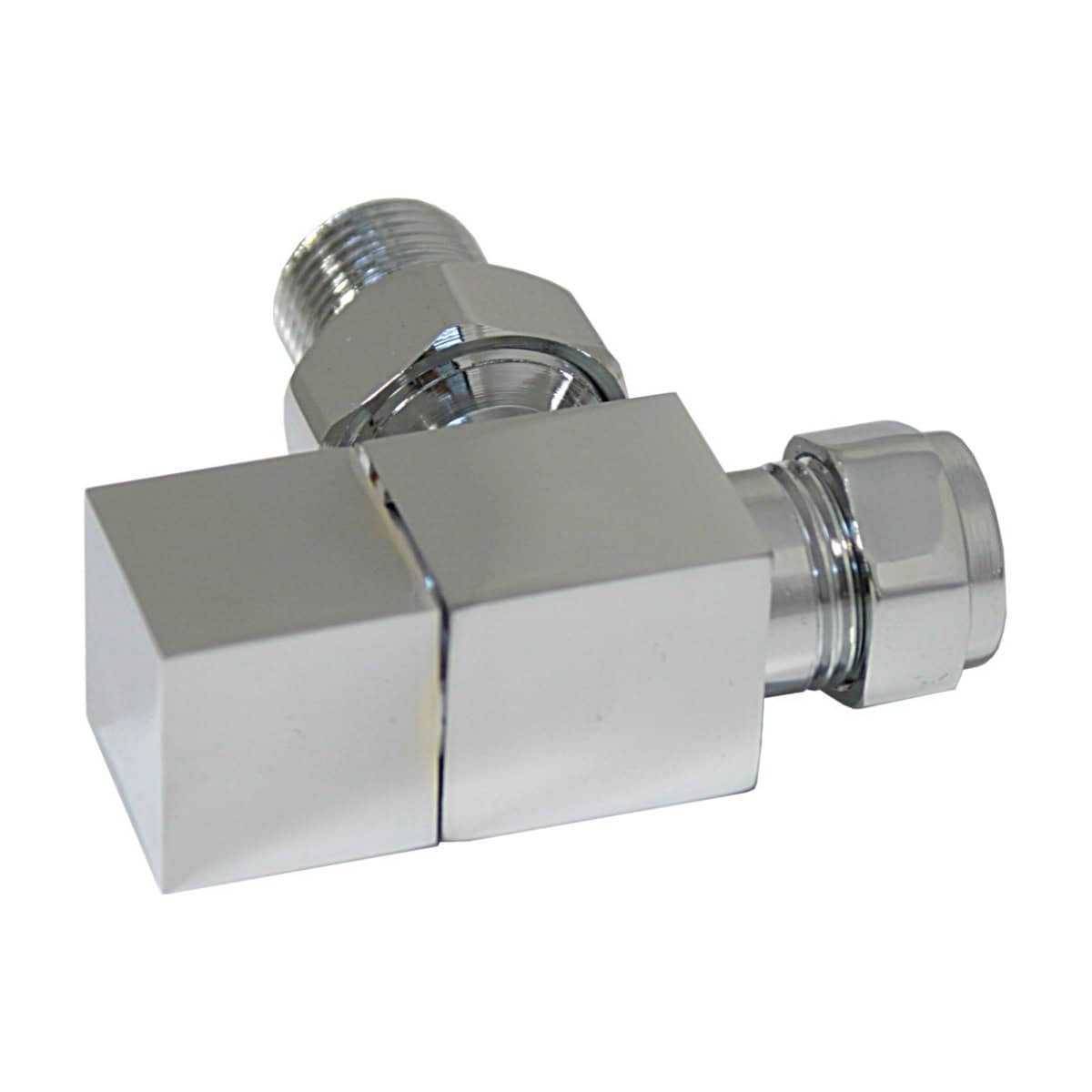 Brass plumbing valve fitting for bathroom fixtures,chromed finish, durable water tap connector, suitable for modern bathroom and kitchen plumbing installations.
