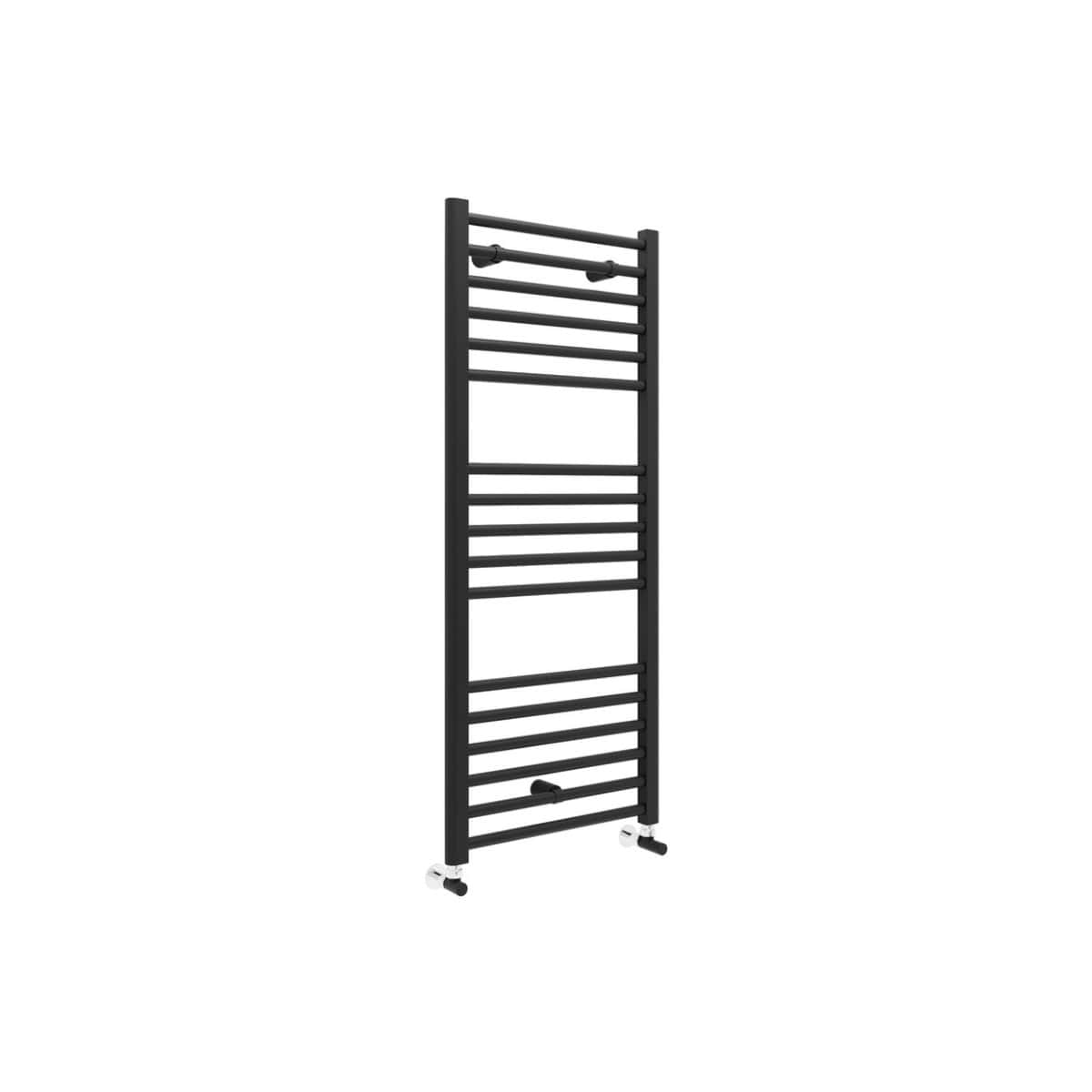 Black towel radiator, heated towel rail for bathroom, modern black heated towel rack with multiple bars, energy-efficient bathroom heating solution, easy to install.