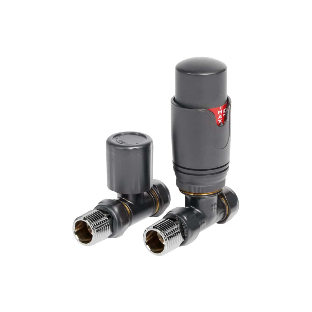High-quality thermostatic radiator valve controls for efficient bathroom heating, compatible with modern Bubly bathroom radiator systems. Easy installation with durable black and silver finish.