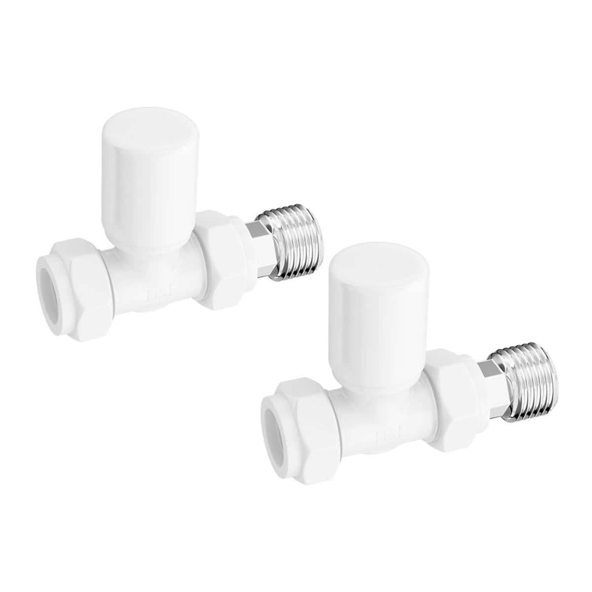High-quality white radiator valves for bathroom heating, featuring chrome fittings for easy installation and durability, ideal for modern bubly bathrooms.