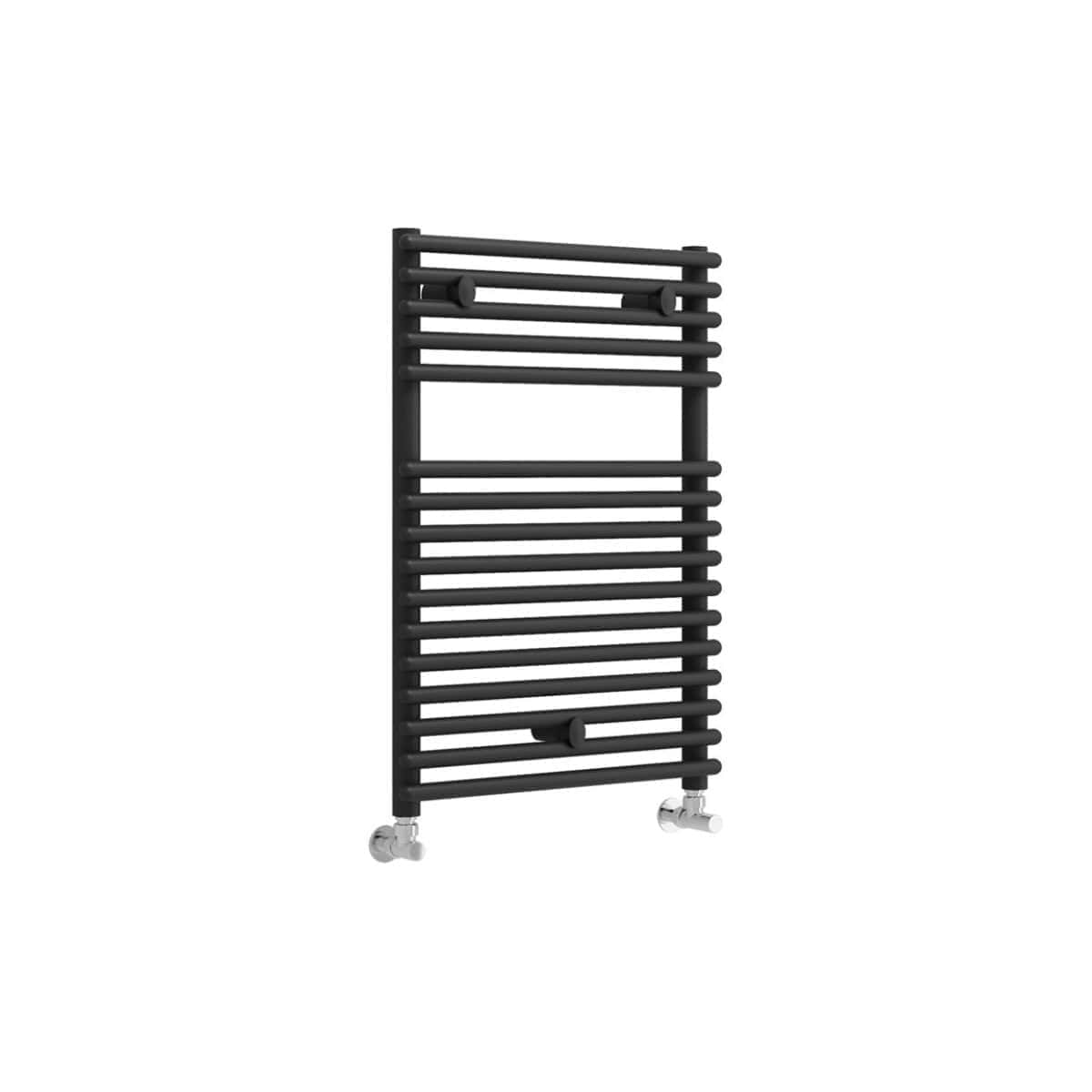 Sleek black towel radiator with vertical bars, ideal for modern bathrooms and heating needs, featuring easy installation and durable construction for stylish heating solutions.