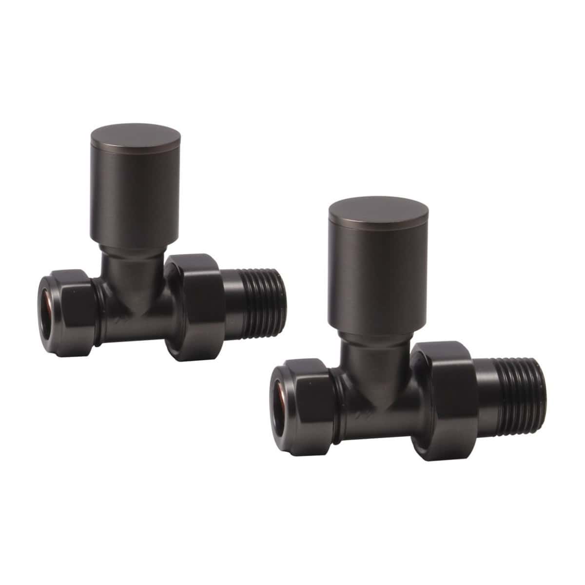 Black valve fittings for bathroom plumbing, durable brass construction, ideal for faucet and radiator installations. Suitable for residential and commercial bathroom designs, ensuring reliable water flow control.