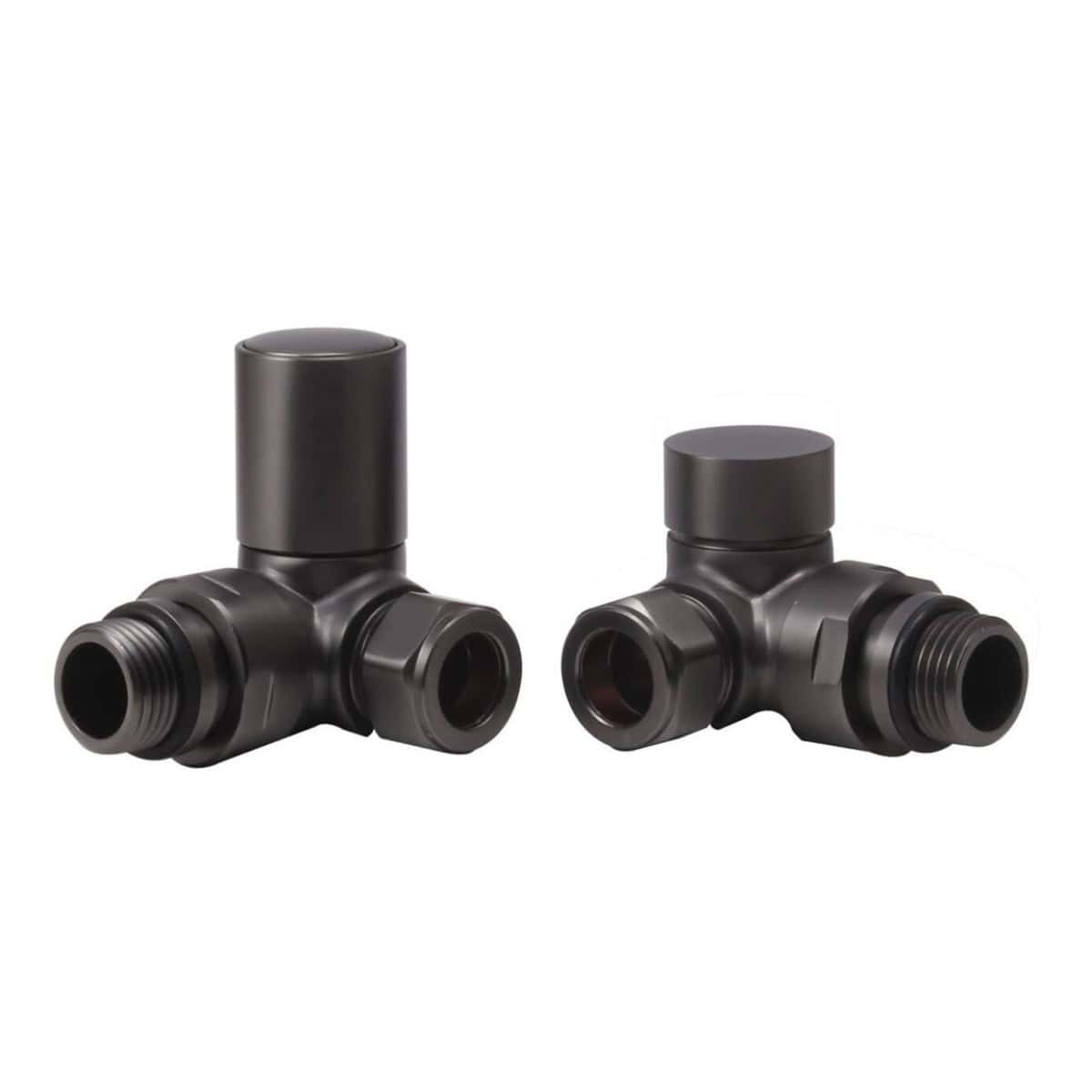 Black plastic radiator valves for bathroom heating systems. Durable and easy to install, suitable for controlling radiator flow and temperature in modern bathrooms. Perfect for Bubly Bathrooms installations.