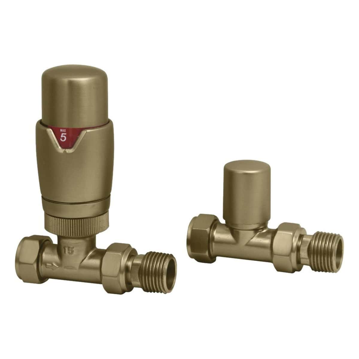 Brass radiator thermostatic valve and lockshield valve fittings for bathroom heating systems. Perfect for maintaining temperature control, ensuring efficient and stylish bathroom radiator functionality.