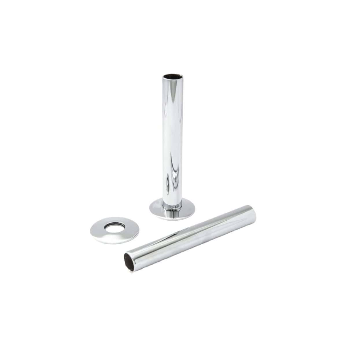 Shiny chrome bathroom drain assembly with a cylindrical overflow cover and a horizontal pipe for seamless installation. Perfect for modern, stylish bathroom renovations.