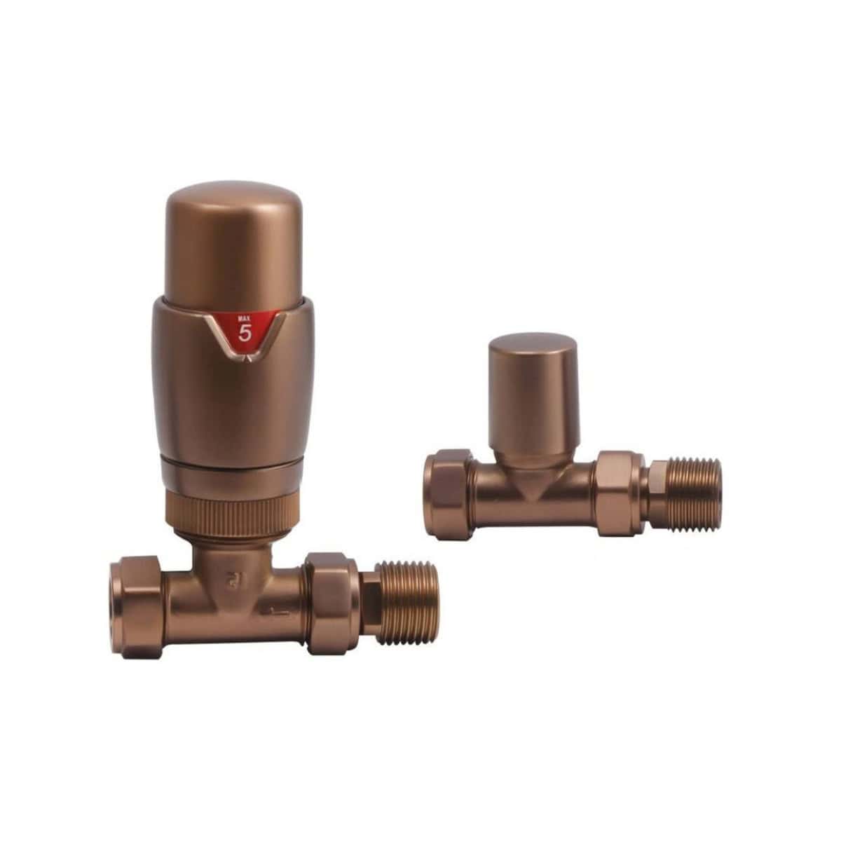 Brass radiator thermostatic valve set for efficient temperature control in bathrooms and heating systems. Ideal for modern bathroom design and plumbing upgrades.