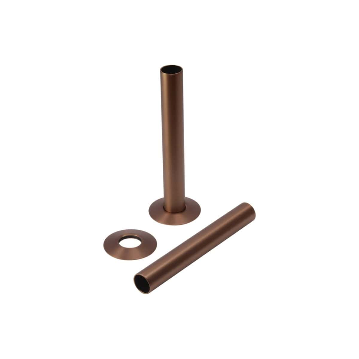 Brushed bronze bathroom pipe fittings set including a tube, washer, and connector for modern bathroom renovation and plumbing DIY projects.