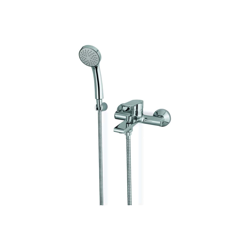 Shower head and mixer tap kit for luxurious Bubly bathrooms, featuring chrome finish and flexible hose, perfect for modern bathroom shower installations.