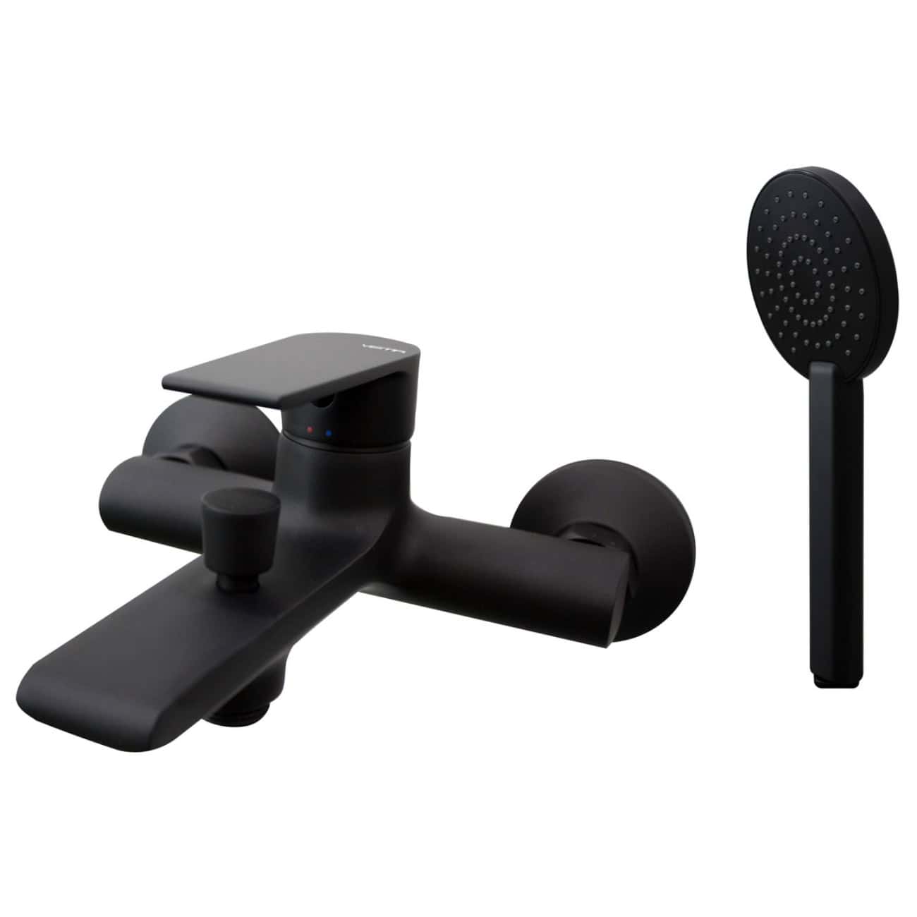 Modern black bathroom tap and handheld shower head set for contemporary bathroom design, featuring sleek matte finish and stylish fixtures for a functional and aesthetic upgrade.
