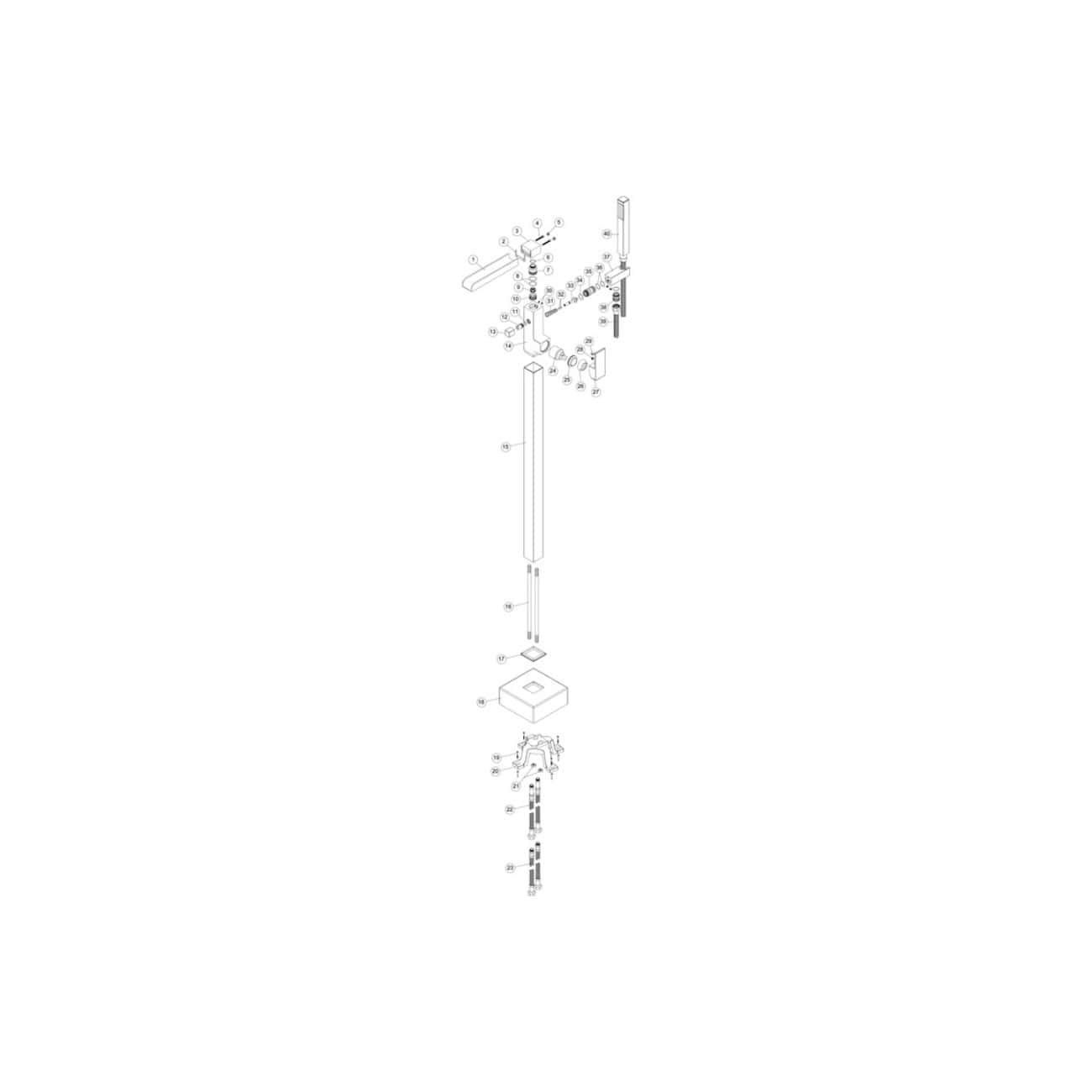 Flexible bathroom shower installation diagram, showcasing components like shower rail, brackets, fittings, and hoses for modern bathroom renovations.