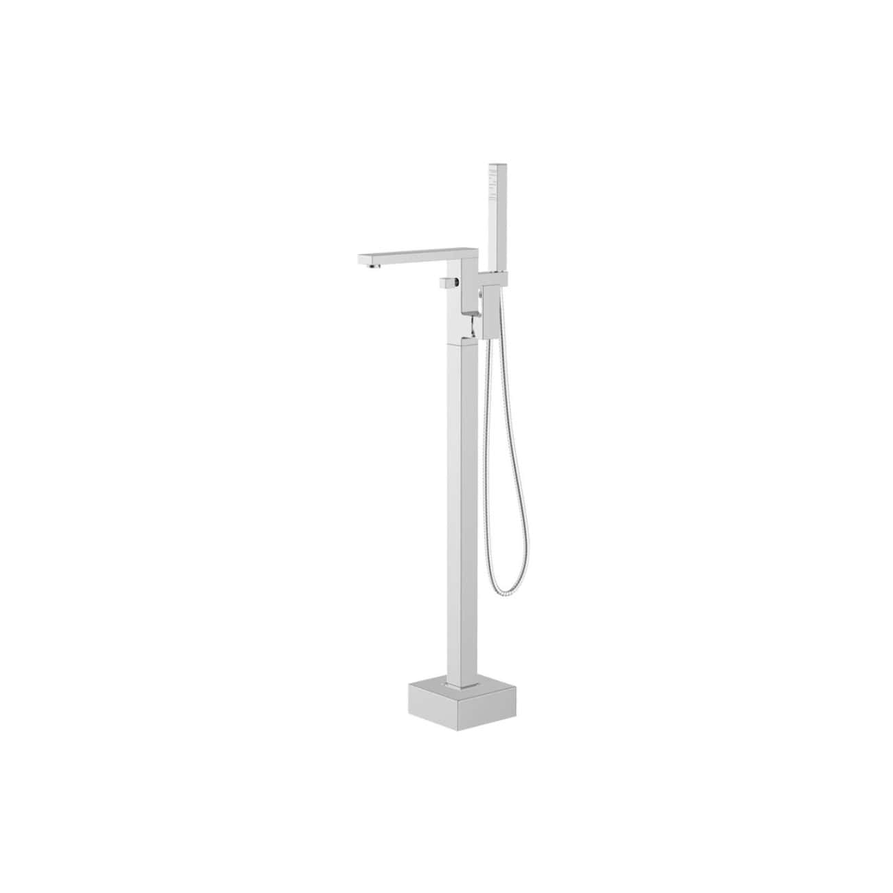 Matte Silver Freestanding Bathroom Bidet Tap with Handheld Shower Head, Modern Chrome Finish, Perfect for Contemporary Bathroom Designs.