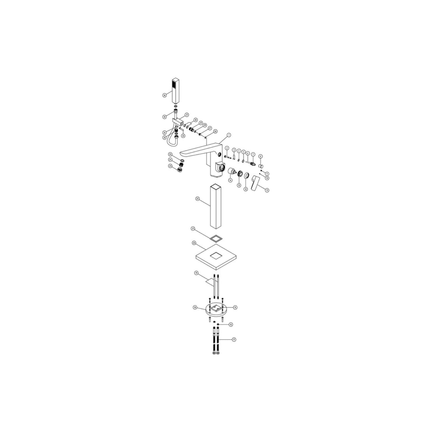 Modern bathroom mixer tap with installation diagram at Bubly Bathrooms, showcasing high-quality fixtures and plumbing components. Perfect for contemporary bathroom upgrades and plumbing installations.