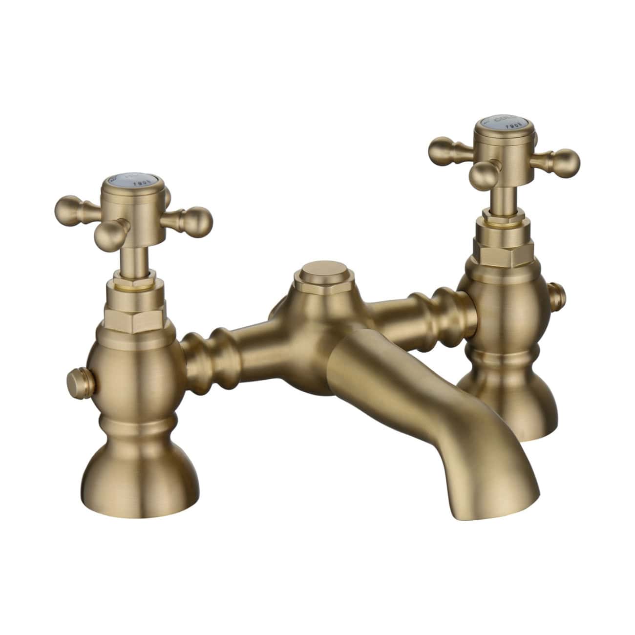 Brass vintage style bathroom tap with dual handles for basin or sink, polished gold finish, traditional design, ideal for classic bathroom decor, high-quality craftsmanship, durable and stylish fixture.
