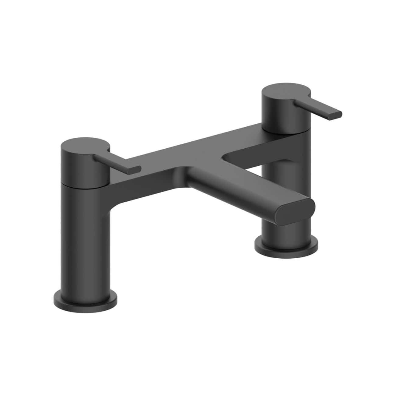 Sleek black bathroom mixer tap with dual handles, modern design, suitable for contemporary bathrooms, durable finish, and easy to operate for hot and cold water control.