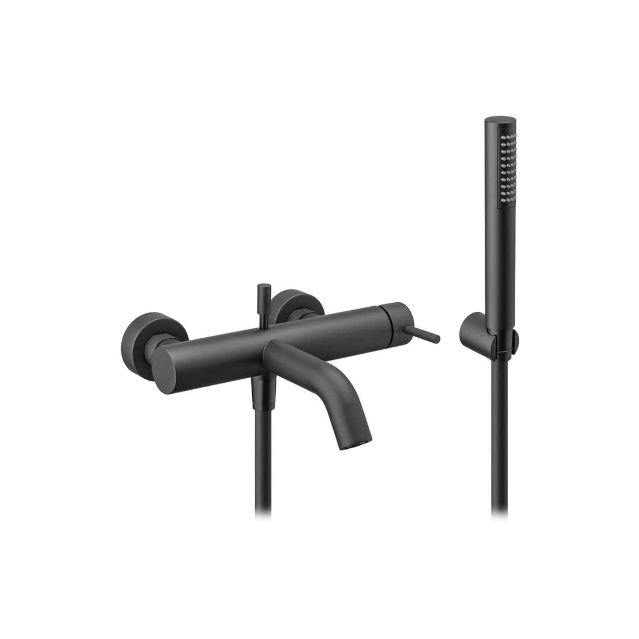 Modern black bathroom rain shower system with a sleek wall-mounted mixer and hand-held shower head, perfect for contemporary bathroom renovations and stylish wet rooms.