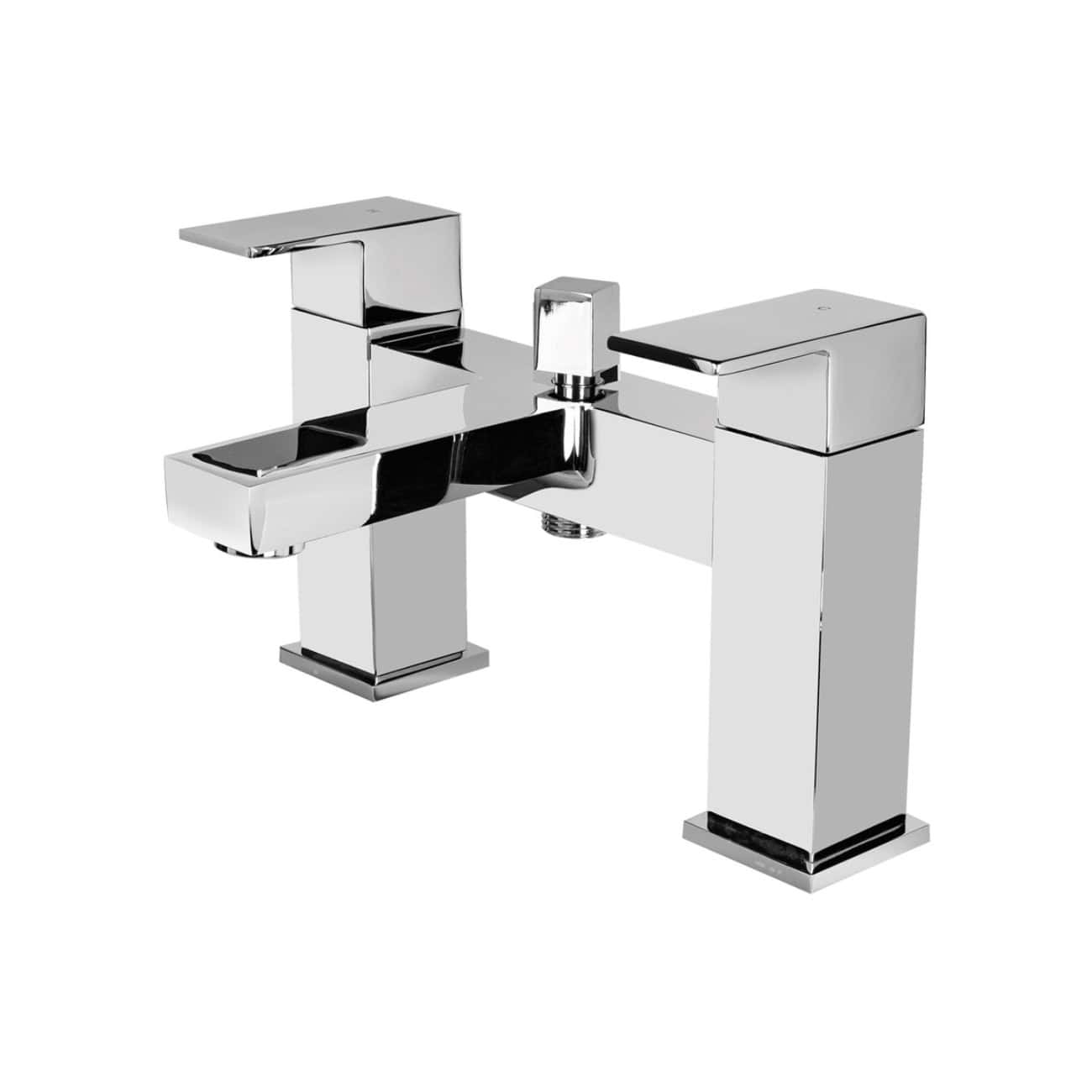Chrome bathroom mixer tap with modern geometric design, suitable for contemporary sinks, featuring polished finish and sleek style.
