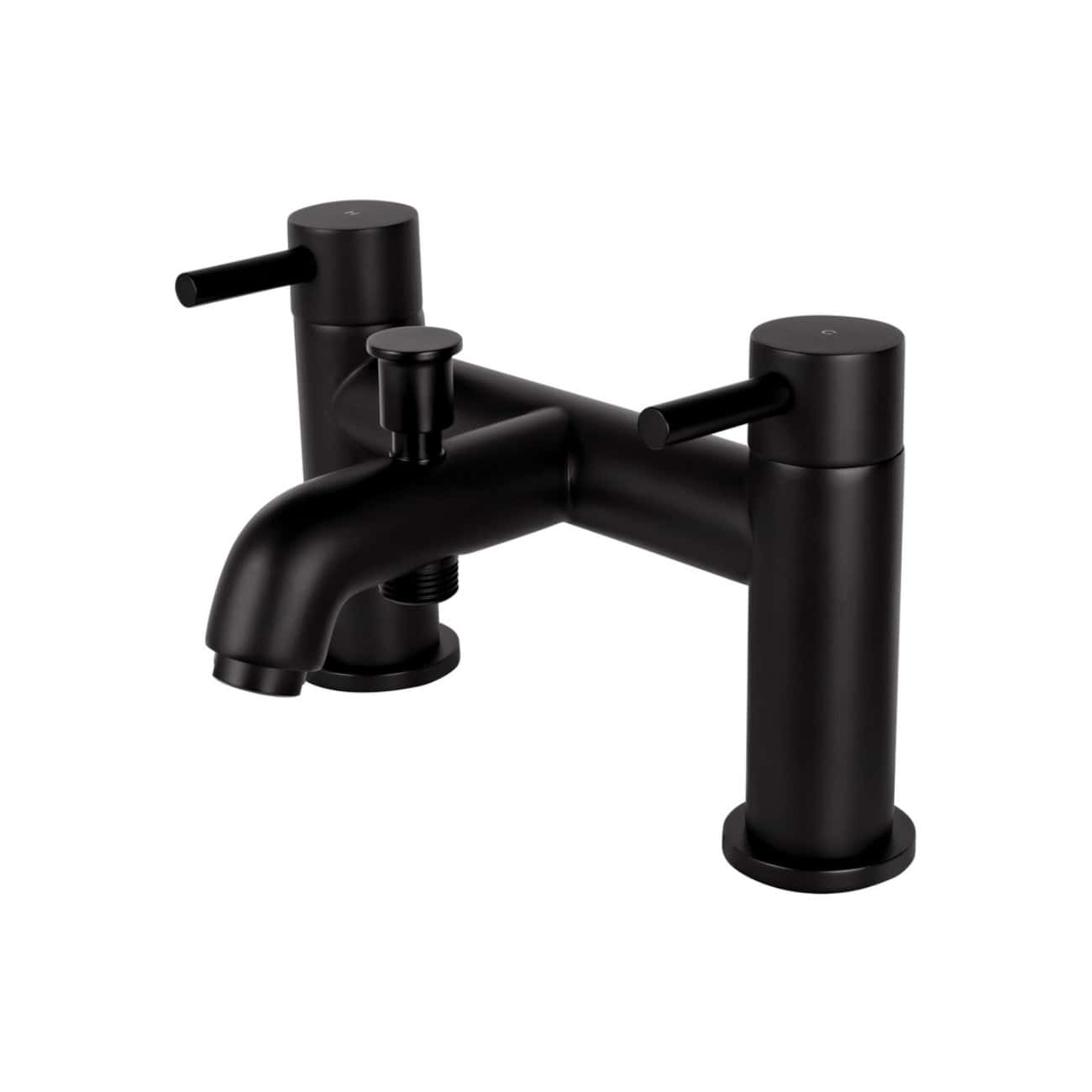 Black matte bathroom mixer tap with dual handles and a spout for modern bathroom design. Ideal for kitchen or bathroom sinks, combining style and functionality.