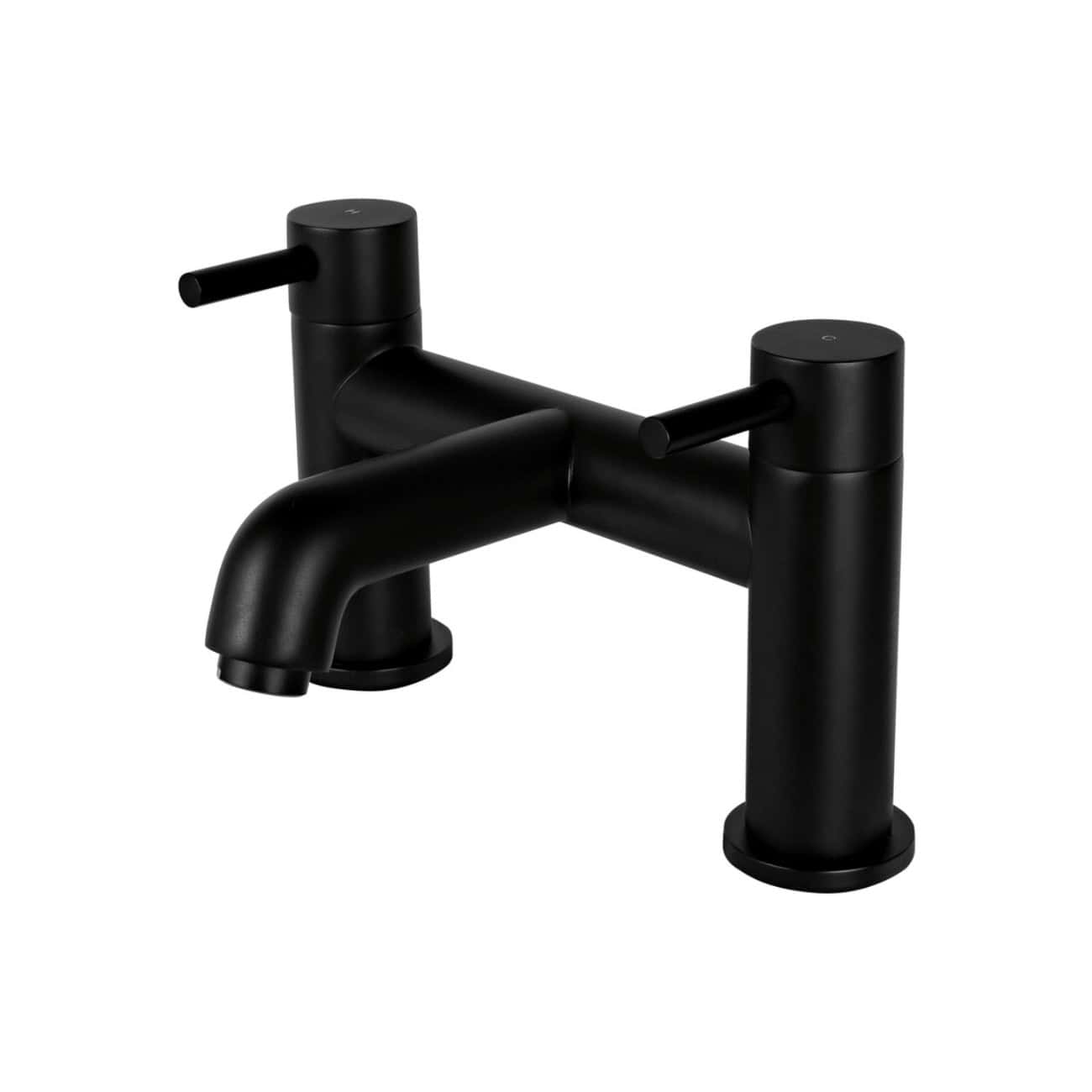 Sleek black modern bathroom faucet with dual handles, ideal for contemporary kitchens or vanity sinks, featuring a matte finish and easy-to-use control design.
